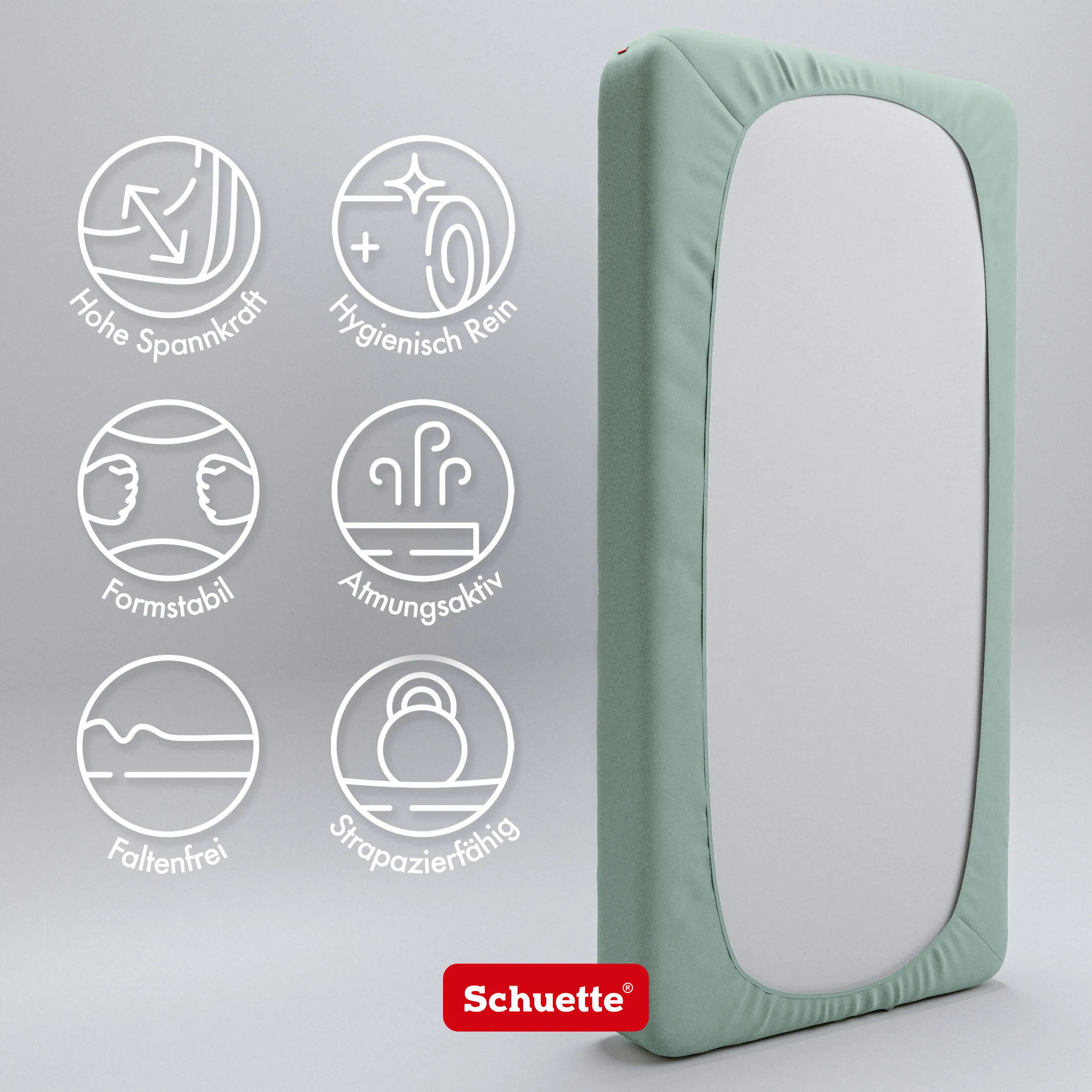 Schuette® Topper Spannbettlaken • 120 x 200 • Wow! Kollektion: Élysées Macarons (Grüngrau) • 100% Superfluff Baumwolle, Blickdicht, Faltenfrei • mit Rundumgummi • Matratzenhöhe bis 10 cm