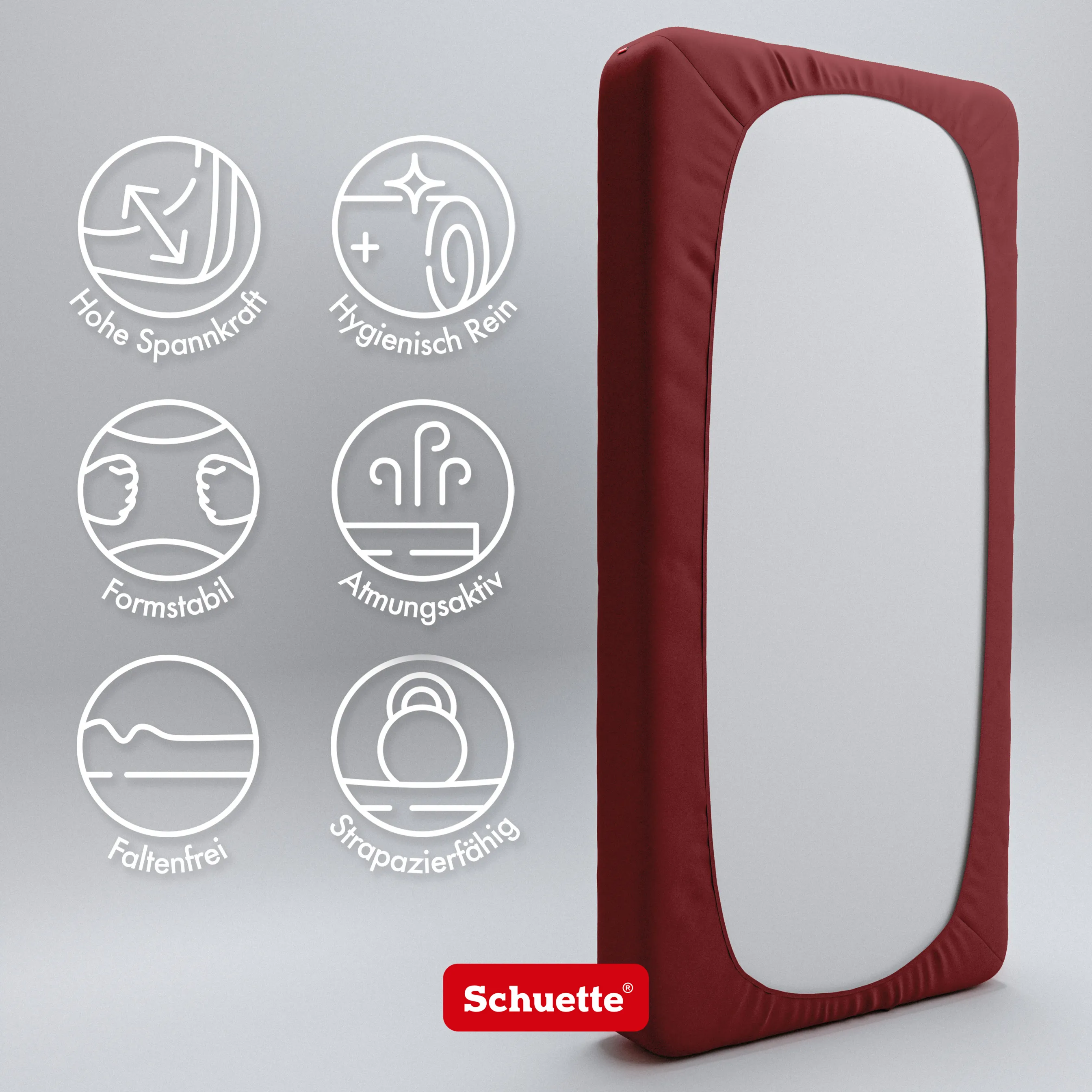 Schuette® Spannbettlaken • 90 x 200 • Wow! Kollektion: Big Apple (Burgunderrot) • 100% Superfluff Baumwolle, Blickdicht, Faltenfrei • mit Rundumgummi • Matratzenhöhe bis 40 cm