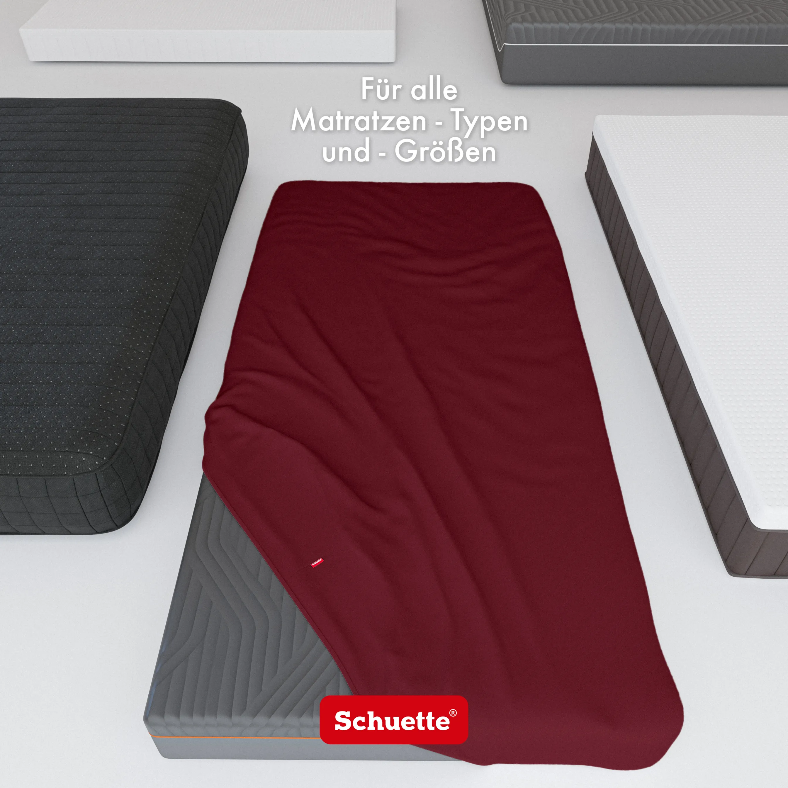 Schuette® Spannbettlaken • 180 x 200 • Wow! Kollektion: Big Apple (Burgunderrot) • 100% Superfluff Baumwolle, Blickdicht, Faltenfrei • mit Rundumgummi • Matratzenhöhe bis 35 cm