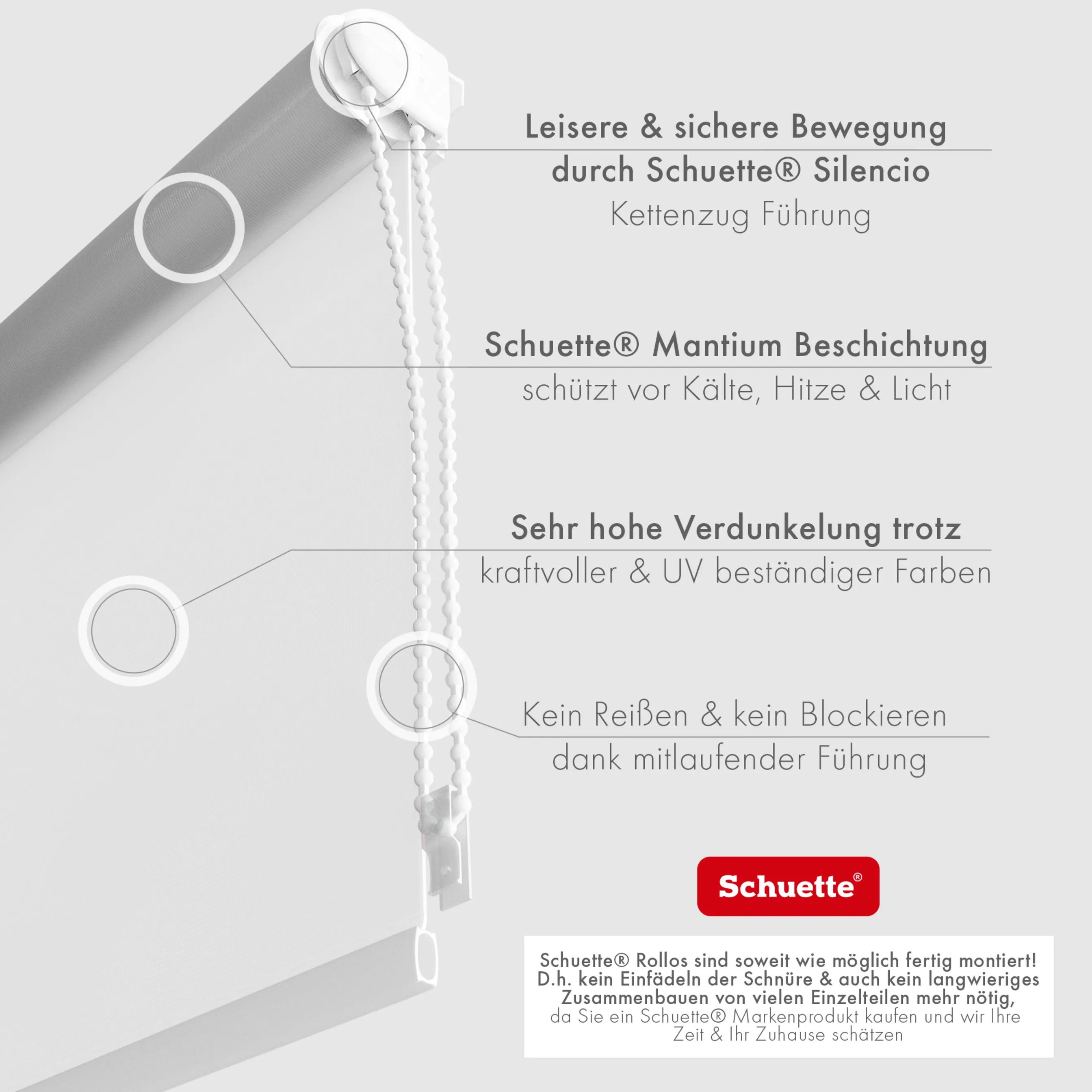 Schuette® Verdunkelungsrollo ohne Bohren & mit Bohren 2in1 nach Maß ● Kollektion Thermo Blackout: Snowflake (Weiß) ● Profilfarbe: Braun