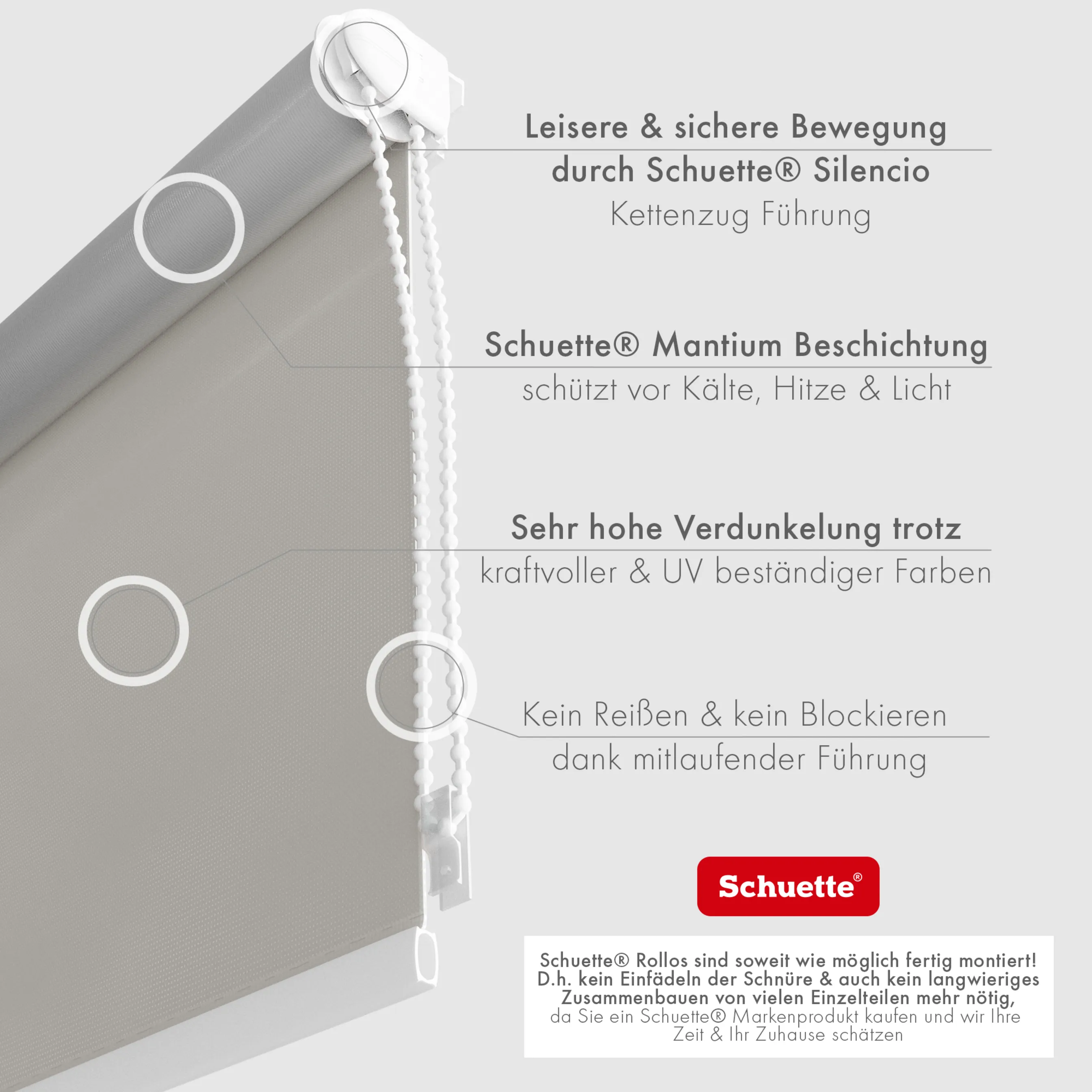 Schuette® Verdunkelungsrollo ohne Bohren & mit Bohren 2in1 nach Maß ● Kollektion Thermo Blackout: Foggy Morning (Grau) ● Profilfarbe: Braun