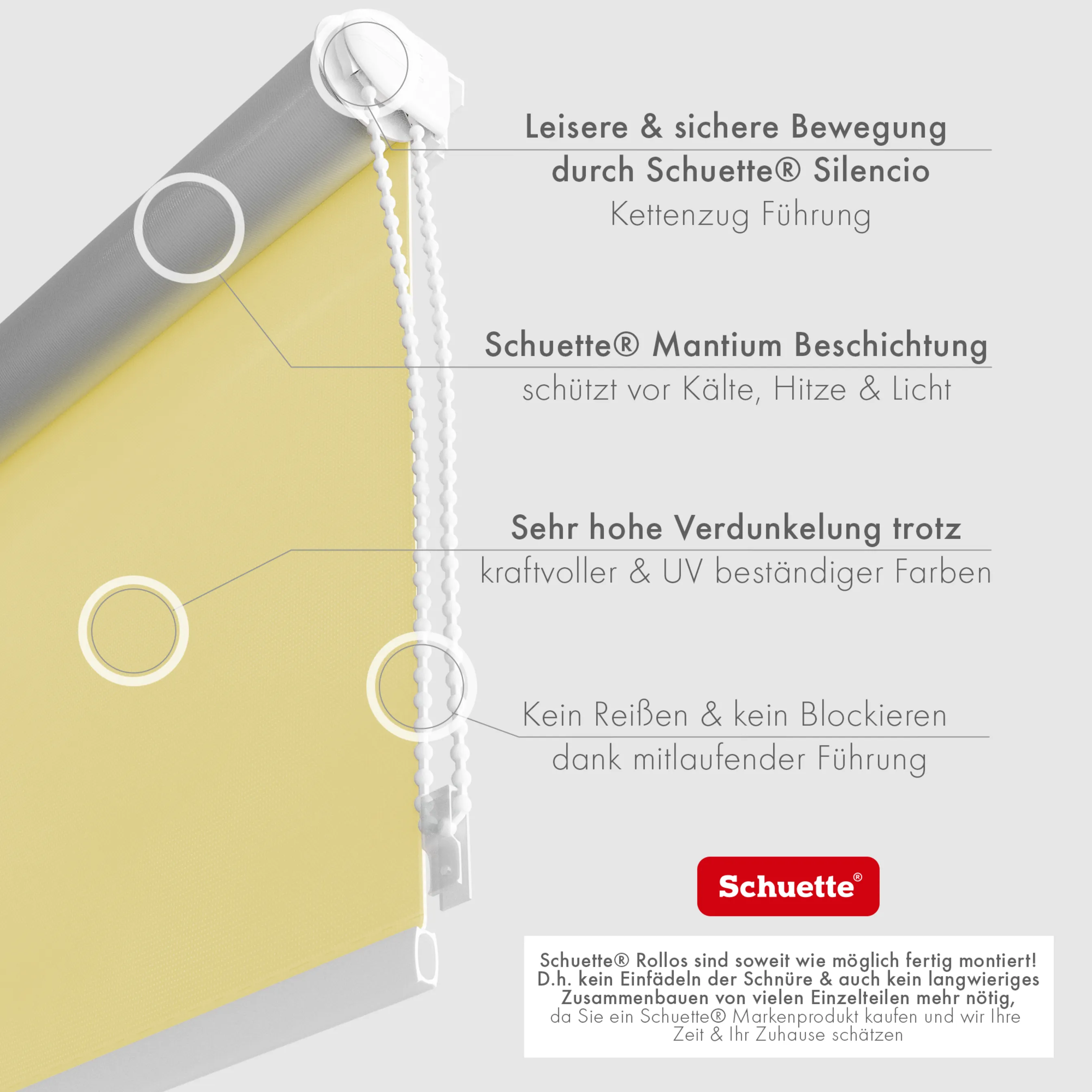 Schuette® Verdunkelungsrollo ohne Bohren & mit Bohren 2in1 nach Maß ● Kollektion Thermo Blackout: Sandy Shore (Beige) ● Profilfarbe: Grau