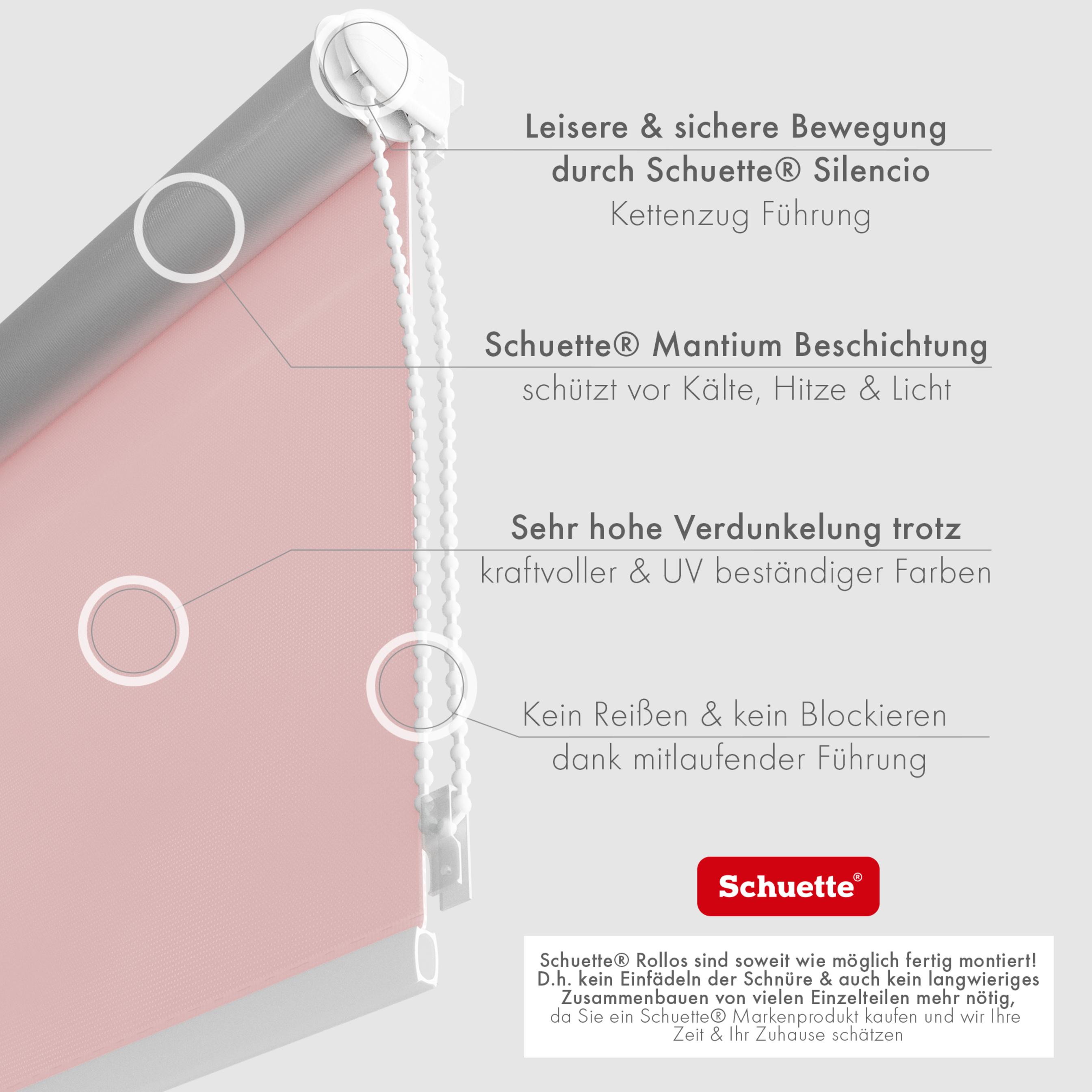 Schuette® Verdunkelungsrollo ohne Bohren & mit Bohren 2in1 nach Maß ● Kollektion Thermo Blackout: Powder Blush (Rosa) ● Profilfarbe: Braun