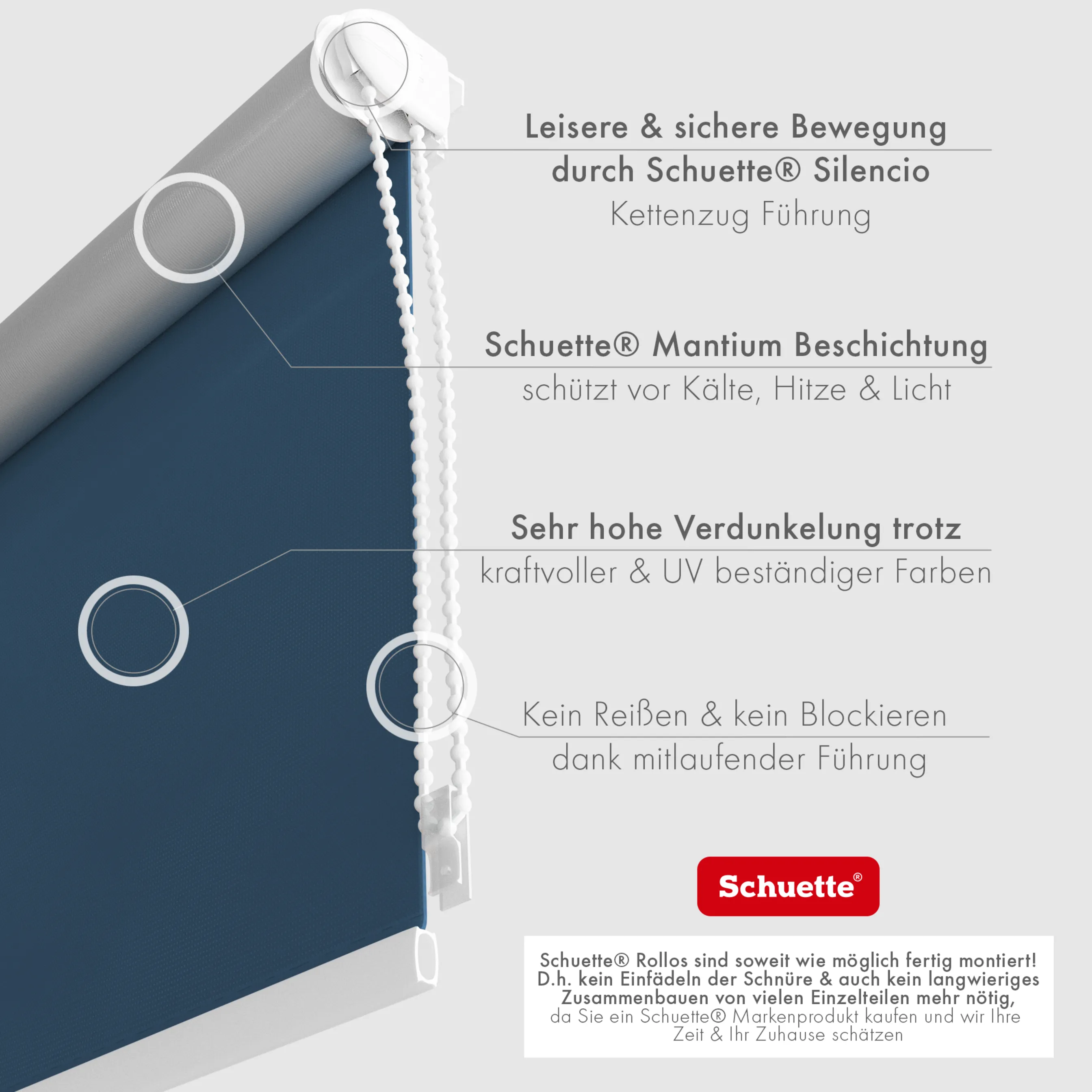 Schuette® Verdunkelungsrollo ohne Bohren & mit Bohren 2in1 nach Maß ● Kollektion Thermo Blackout: Navy Blue (Blau) ● Profilfarbe: Grau