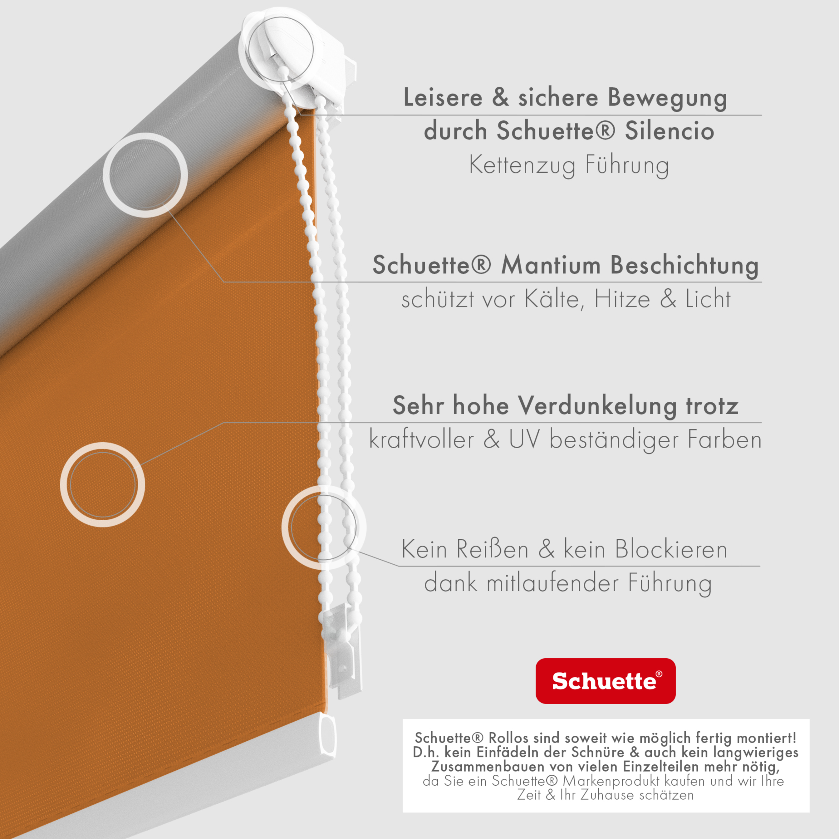 Schuette® Verdunkelungsrollo ohne Bohren & mit Bohren 2in1 nach Maß ● Kollektion Thermo Blackout: Tangerine Touch (Orange) ● Profilfarbe: Weiß