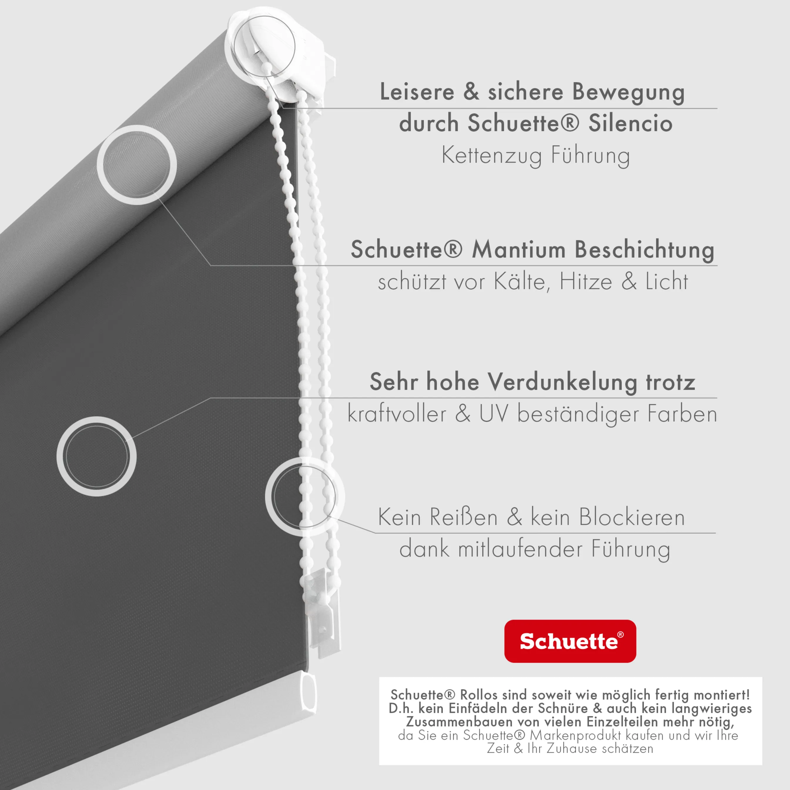 Schuette® Verdunkelungsrollo ohne Bohren & mit Bohren 2in1 nach Maß ● Kollektion Thermo Blackout: Shadow Grey (Grau) ● Profilfarbe: Weiß