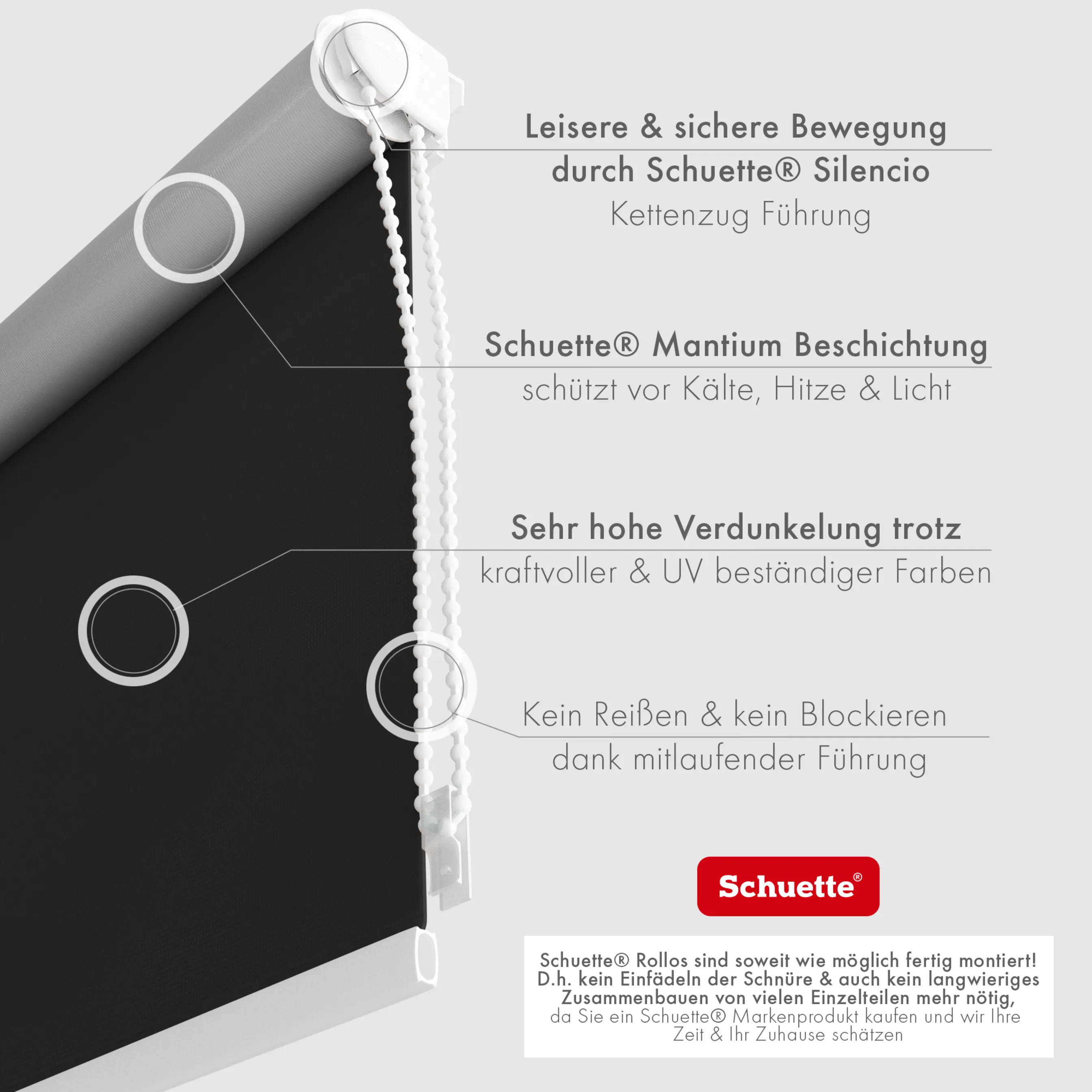 Schuette® Verdunkelungsrollo ohne Bohren & mit Bohren 2in1 nach Maß ● Kollektion Thermo Blackout: Onyx Stone (Schwarz) ● Profilfarbe: Weiß