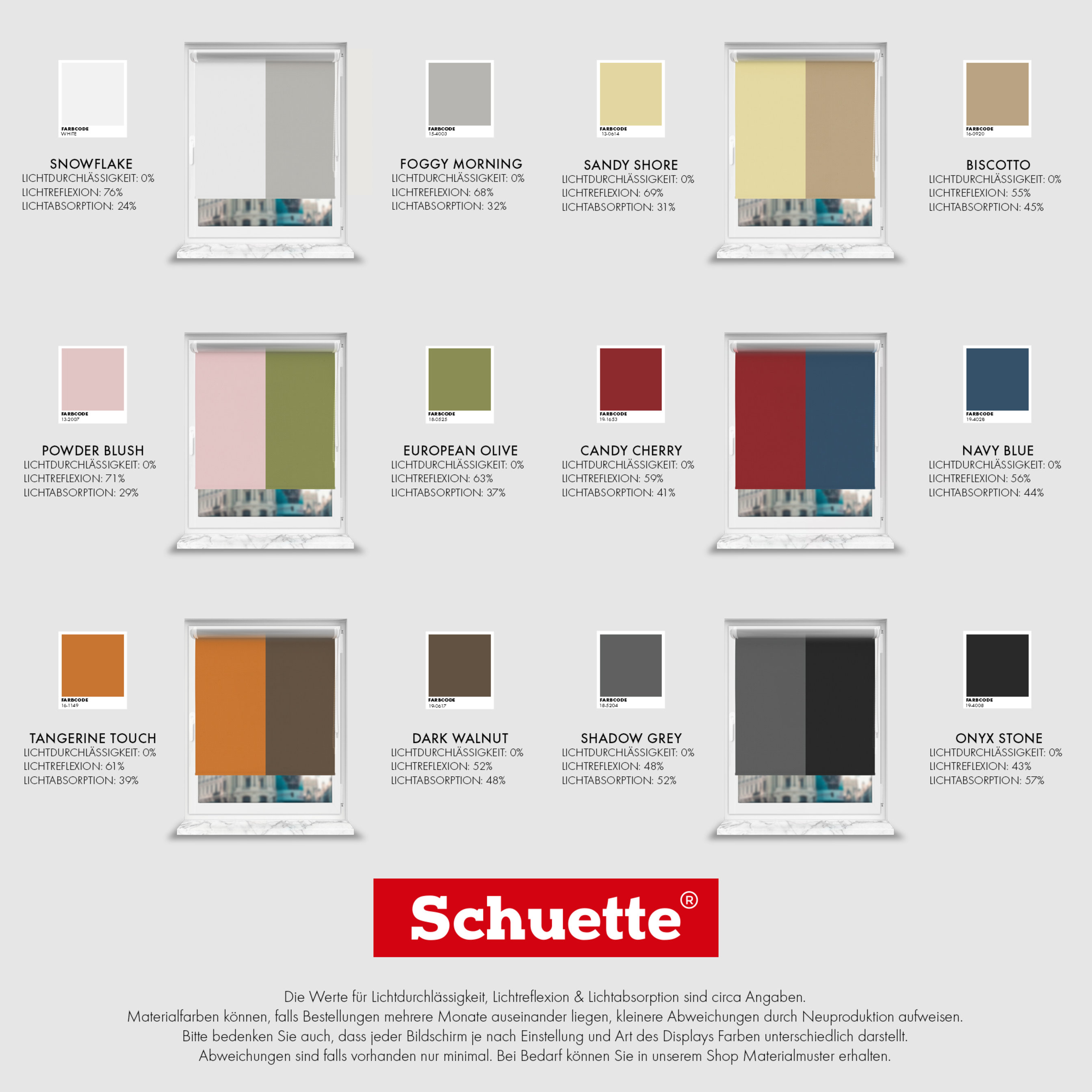 Schuette® Verdunkelungsrollo ohne Bohren & mit Bohren 2in1 nach Maß ● Kollektion Thermo Blackout: Snowflake (Weiß) ● Profilfarbe: Braun