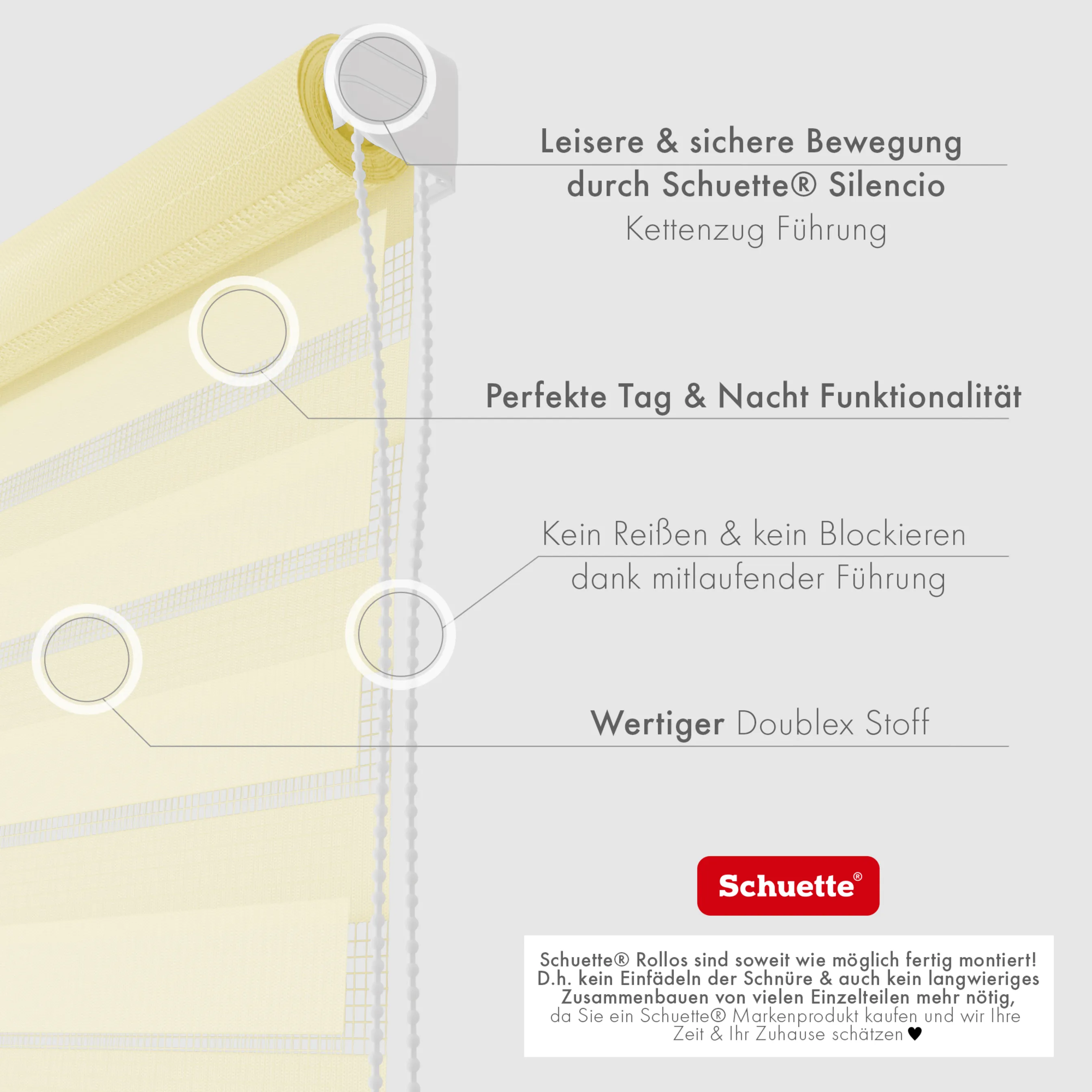 Schuette® Tag und Nacht Rollo ohne Bohren & mit Bohren 2in1 nach Maß • Doppelrollo Kollektion: Light Apricot (Beige) • Profilfarbe: Weiß