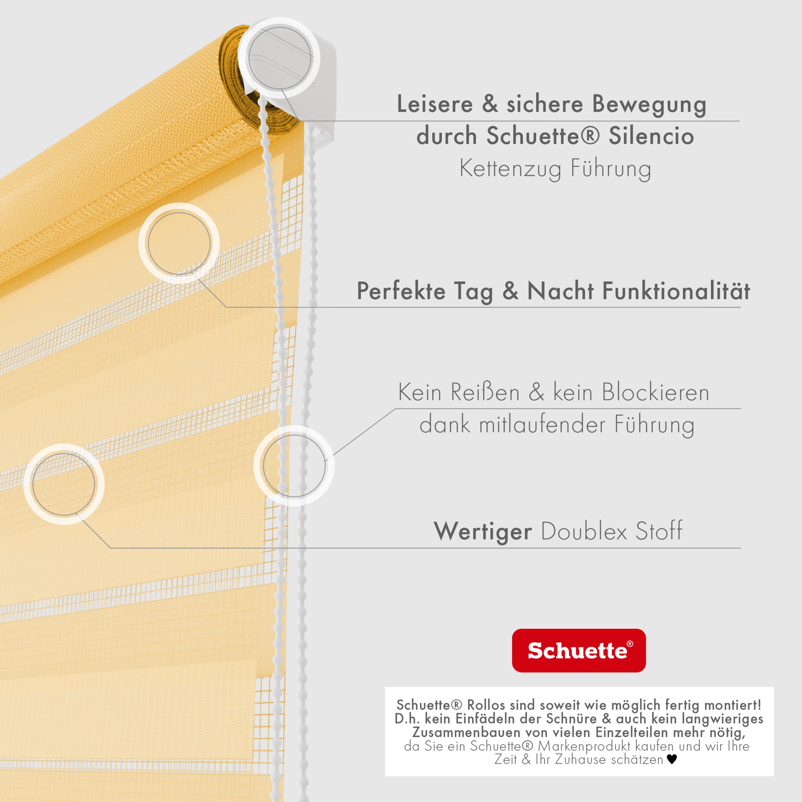 Schuette® Rollo ohne Bohren & mit Bohren 2in1 • Nacht Doppelrollo Kollektion: Sand Castle (Beige) • Profilfarbe: Weiß