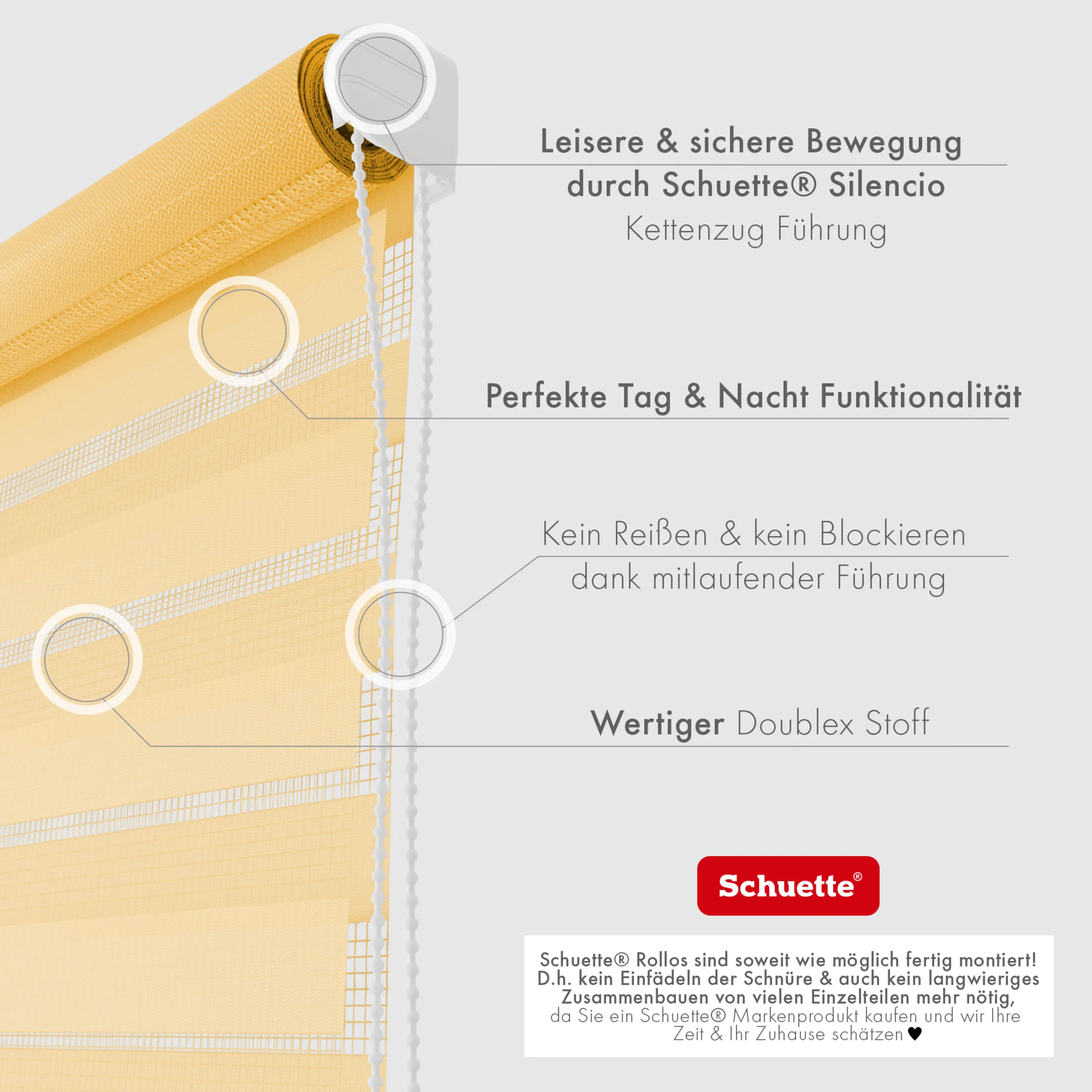 Schuette® Tag und Nacht Rollo ohne Bohren & mit Bohren 2in1 nach Maß • Doppelrollo Kollektion: Sand Castle (Beige) • Profilfarbe: Weiß