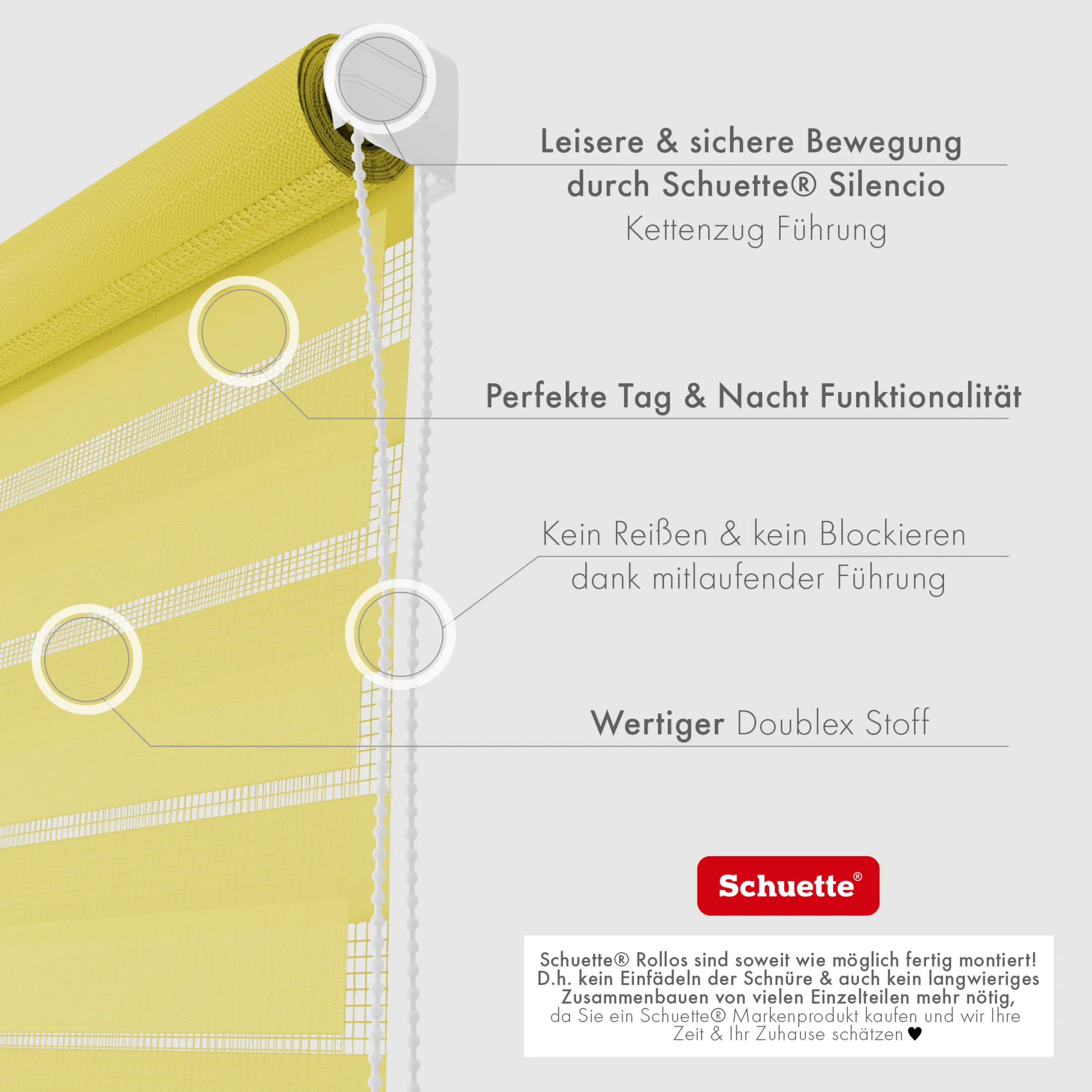 Schuette® Tag und Nacht Rollo ohne Bohren & mit Bohren 2in1 nach Maß • Doppelrollo Kollektion: Sour Lime (Gelb) • Profilfarbe: Weiß