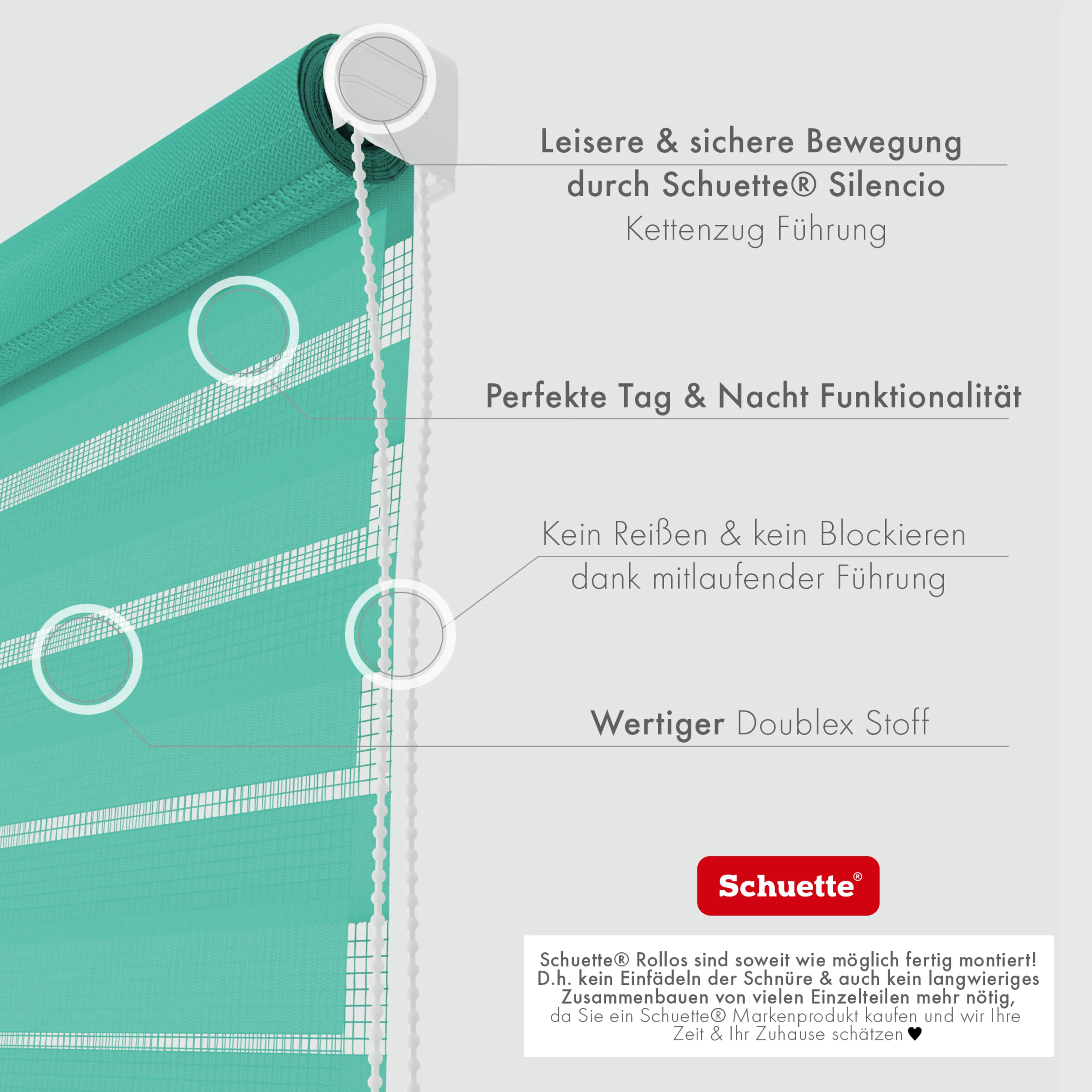 Schuette® Tag und Nacht Rollo ohne Bohren & mit Bohren 2in1 nach Maß • Doppelrollo Kollektion: Sea Eye (Türkis) • Profilfarbe: Weiß
