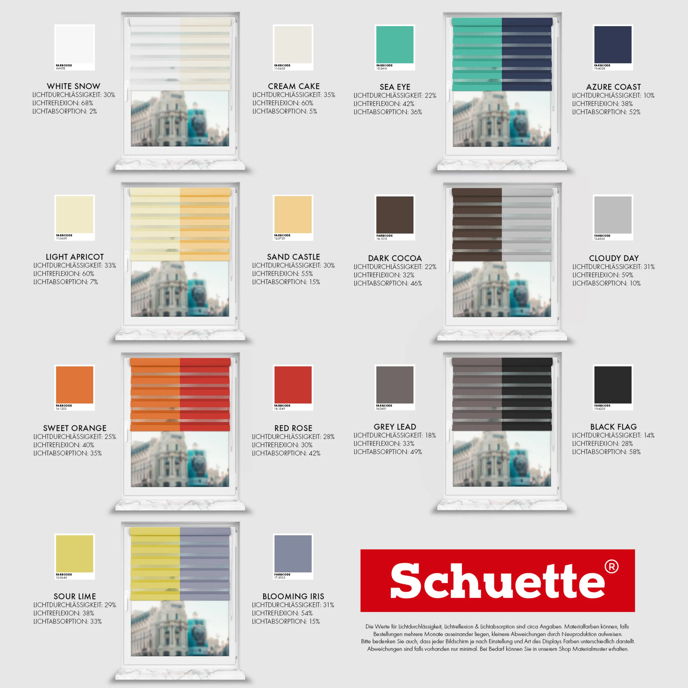 Schuette® Tag und Nacht Rollo ohne Bohren & mit Bohren 2in1 nach Maß • Doppelrollo Kollektion: Azure Coast (Dunkelblau) • Profilfarbe: Weiß