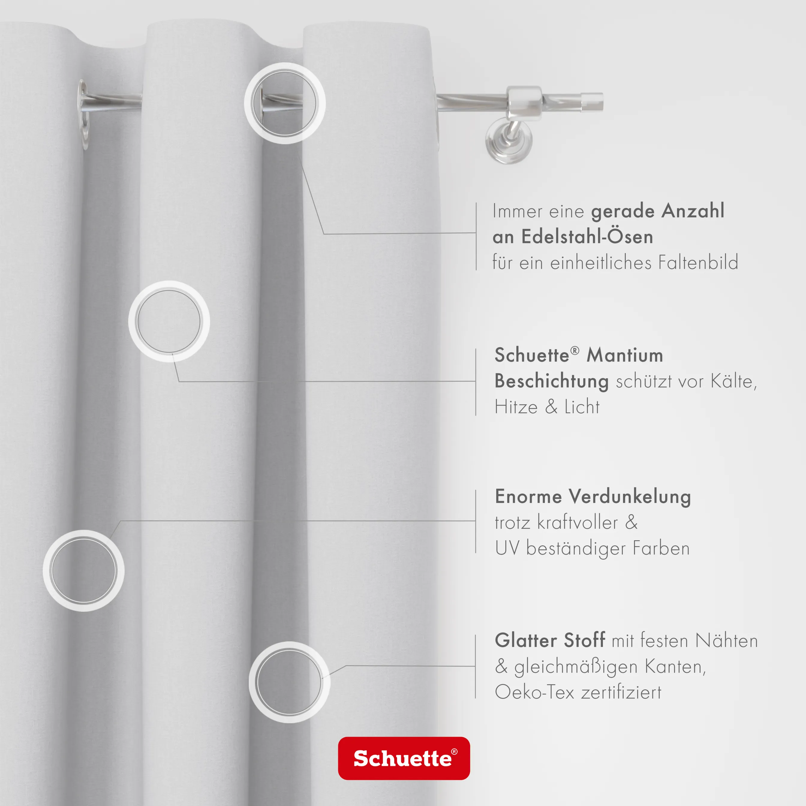 Schuette® Verdunkelungs-Vorhang Gardine mit Ösen nach Maß ● Century Black Kollektion: Misty White (Weiß-Grau) ● 1 Stück ● Knitterfrei Pflegeleicht Thermo Blickdicht & stark Abdunkelnd