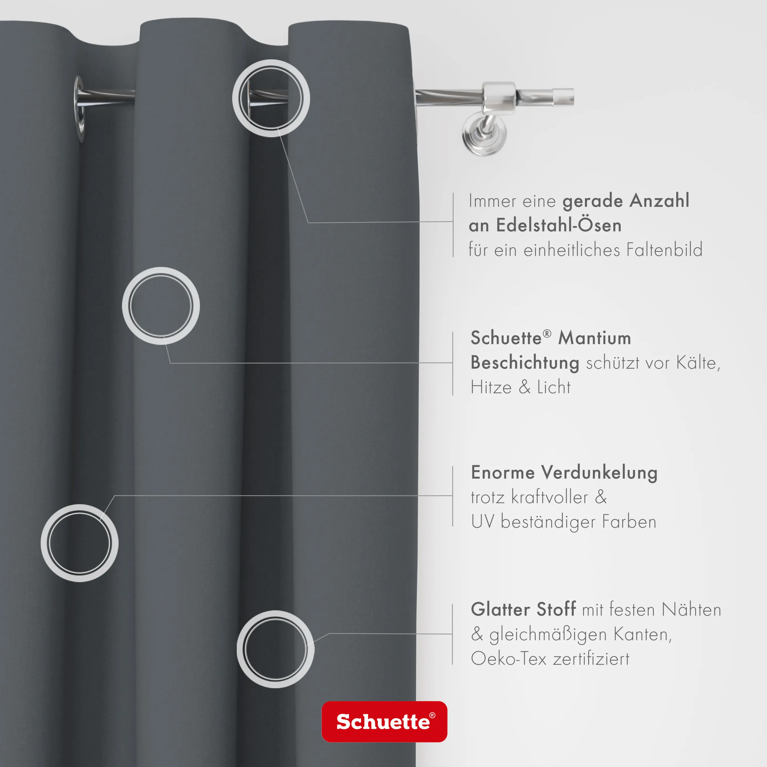 Schuette® Verdunkelungs-Vorhang Gardine mit Ösen nach Maß ● Century Black Kollektion: Shadow Touch (Grau) ● 1 Stück ● Knitterfrei Pflegeleicht Thermo Blickdicht & stark Abdunkelnd