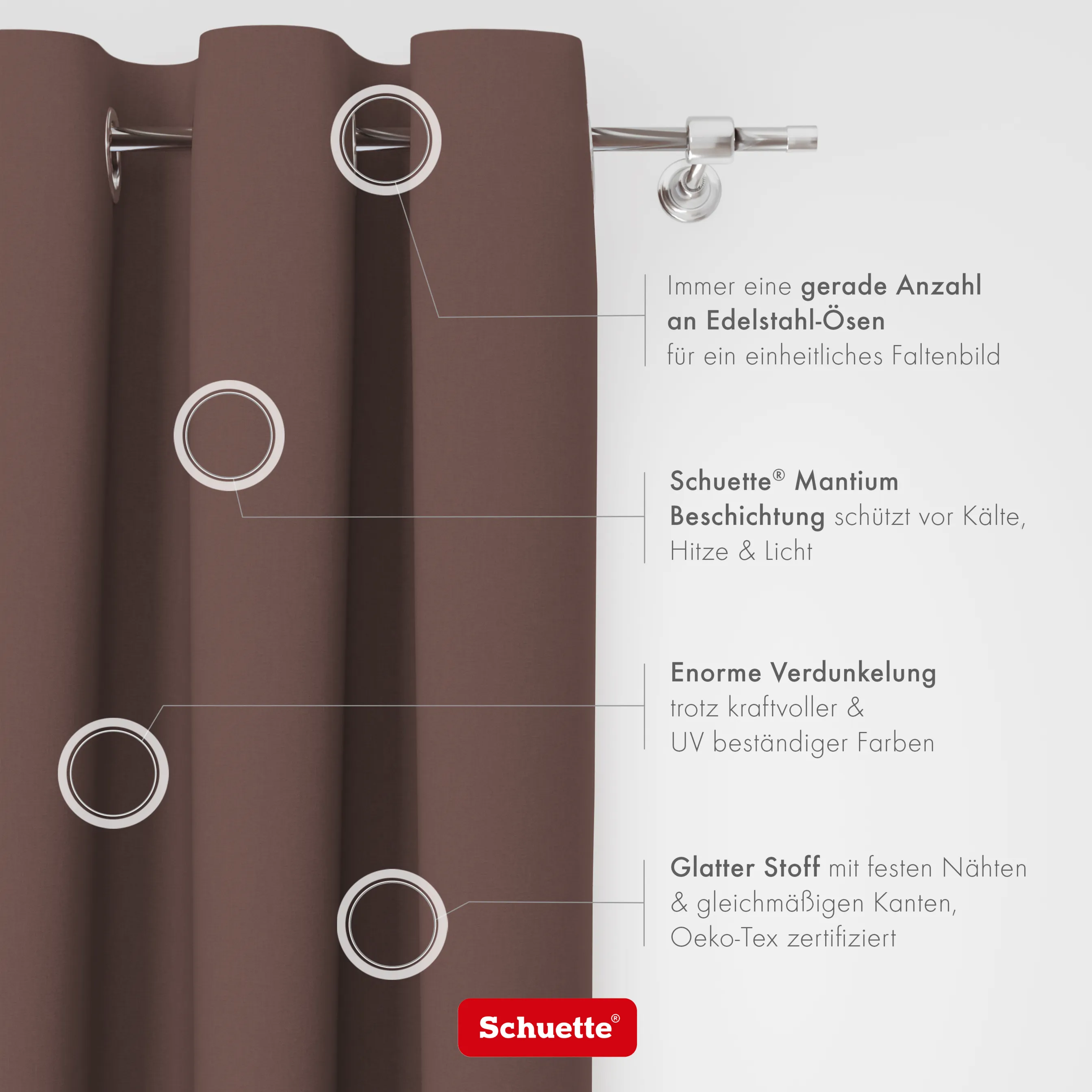 Schuette® Verdunkelungs-Vorhang Gardine mit Ösen nach Maß ● Century Black Kollektion: Deep Walnut (Braun) ● 1 Stück ● Knitterfrei Pflegeleicht Thermo Blickdicht & stark Abdunkelnd