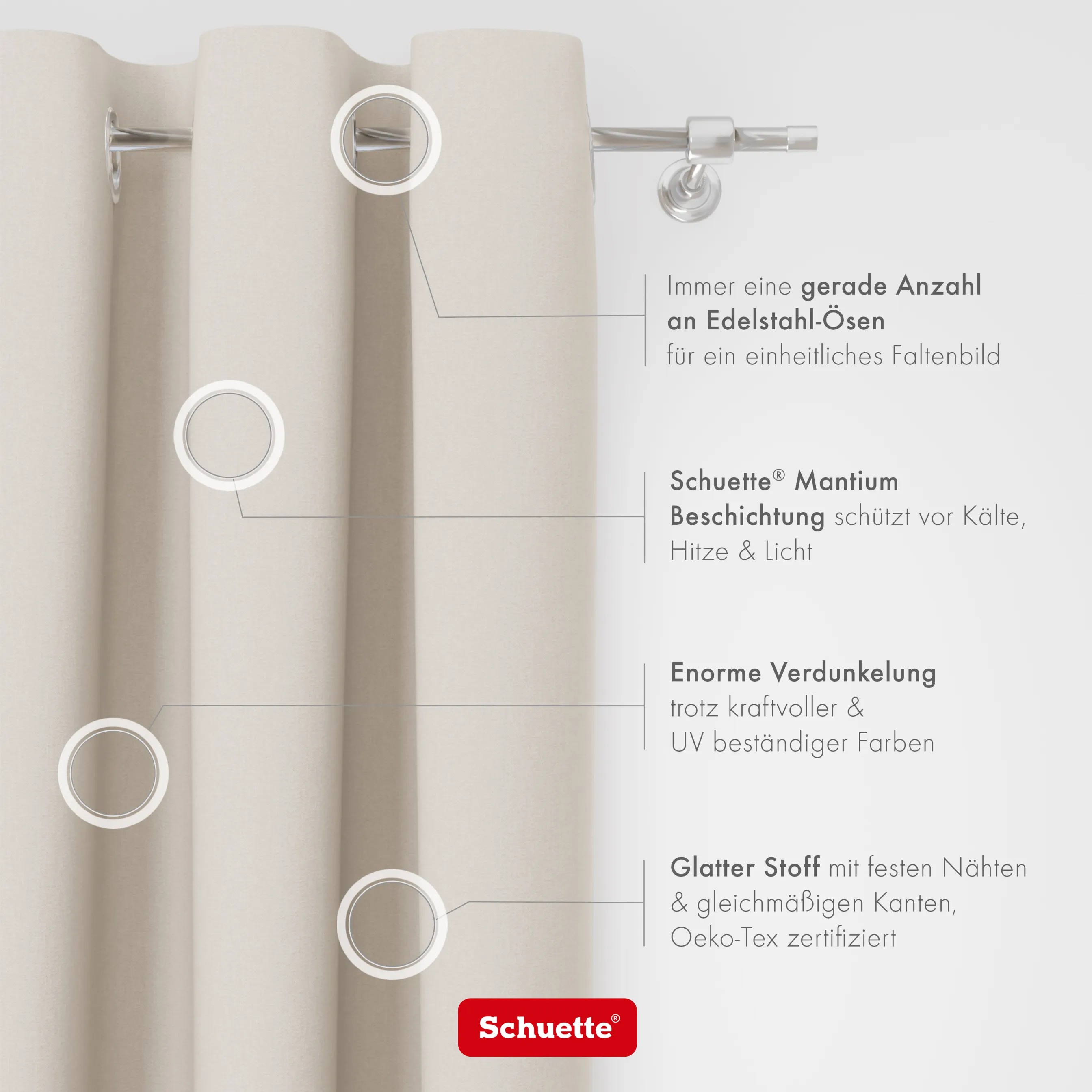 Schuette® Verdunkelungs-Vorhang Gardine mit Ösen nach Maß ● Century Black Kollektion: Almont Milk (Beige) ● 1 Stück ● Knitterfrei Pflegeleicht Thermo Blickdicht & stark Abdunkelnd