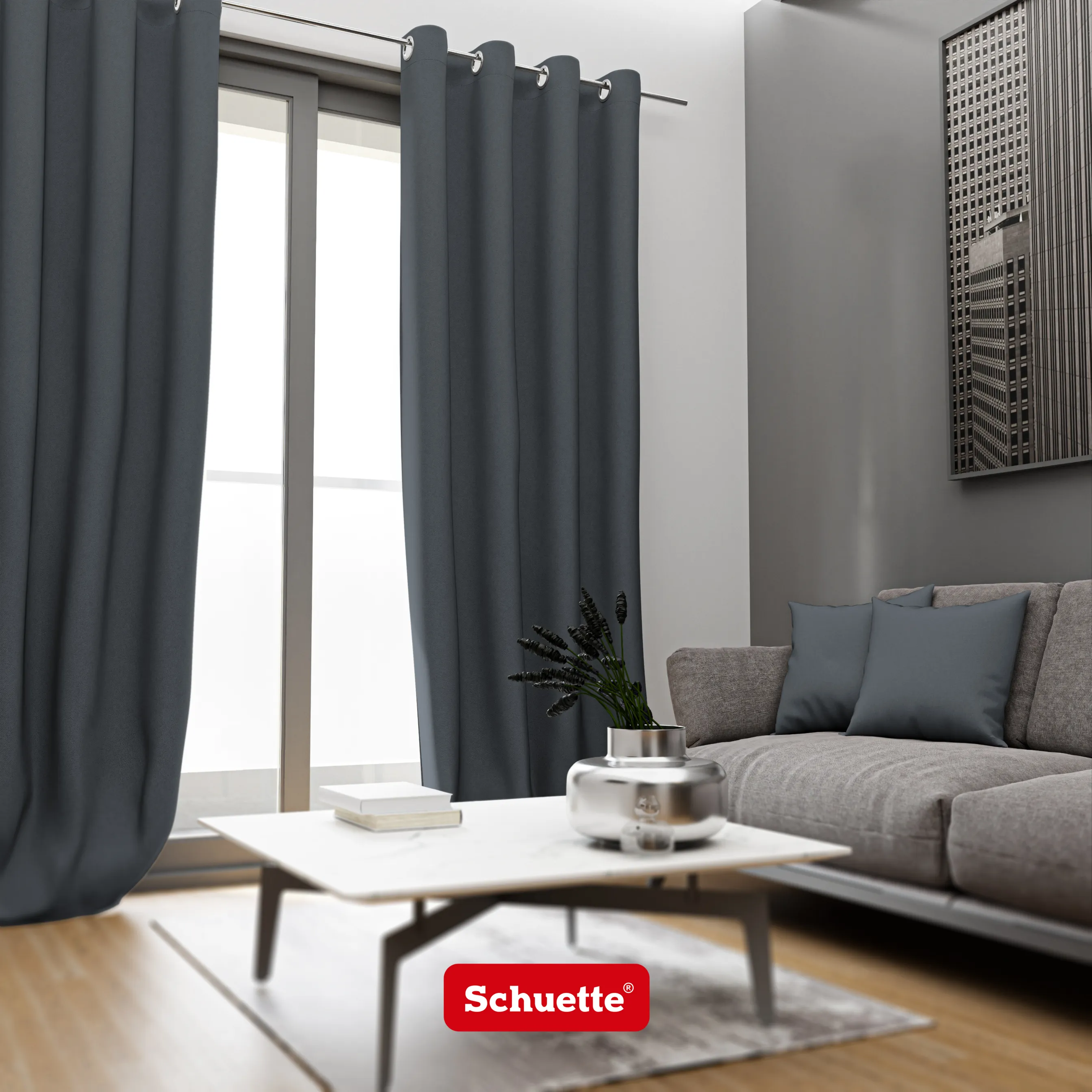 Schuette® Verdunkelungs-Vorhang Gardine mit Ösen nach Maß ● Century Black Kollektion: Shadow Touch (Grau) ● 1 Stück ● Knitterfrei Pflegeleicht Thermo Blickdicht & stark Abdunkelnd