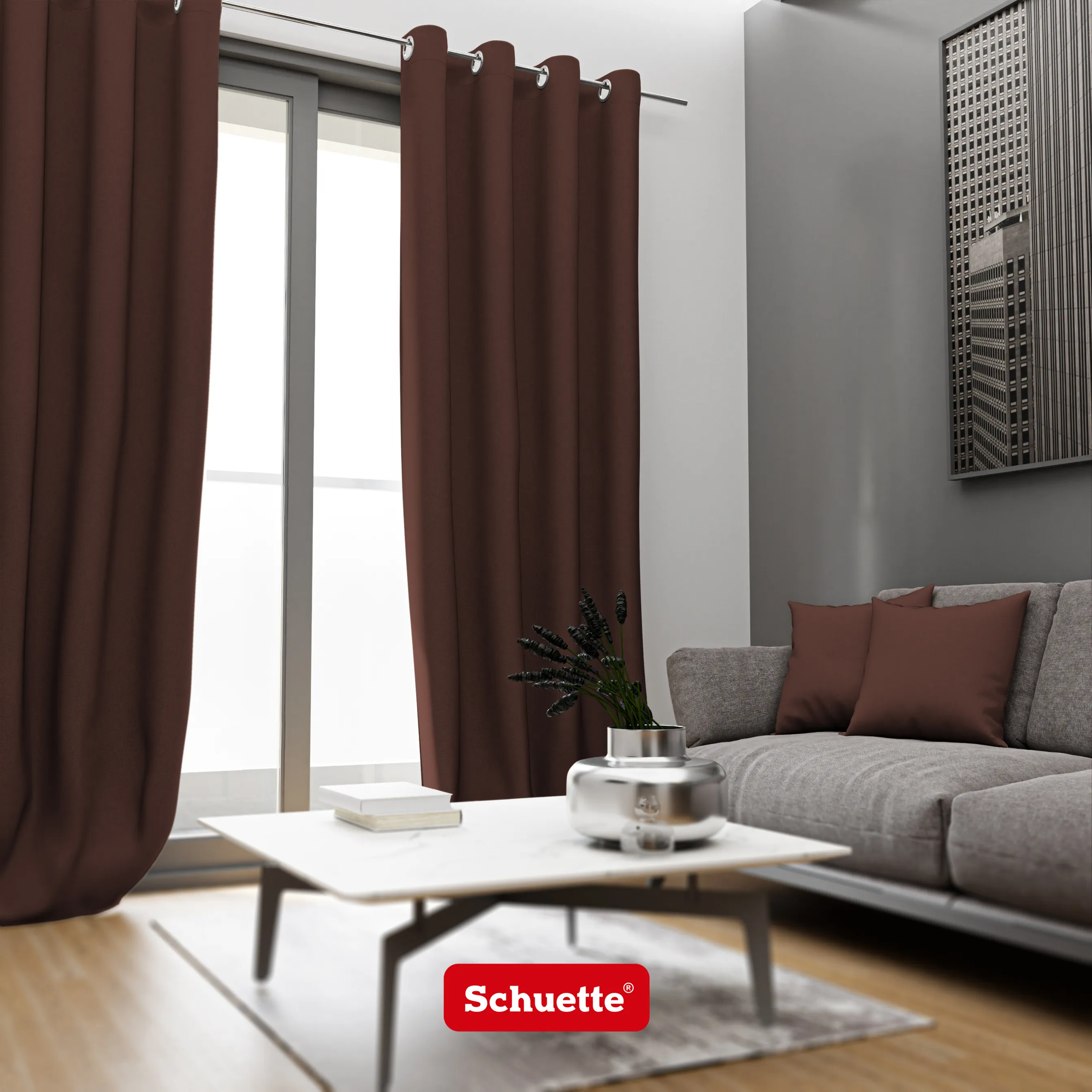 Schuette® Verdunkelungs-Vorhang Gardine mit Ösen nach Maß ● Century Black Kollektion: Deep Walnut (Braun) ● 1 Stück ● Knitterfrei Pflegeleicht Thermo Blickdicht & stark Abdunkelnd