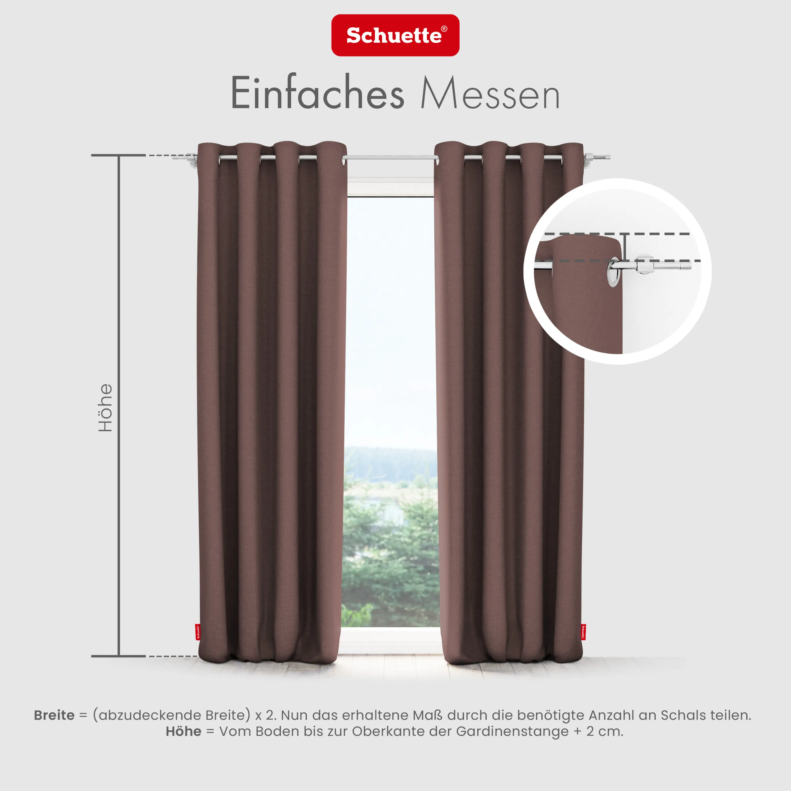 Schuette® Verdunkelungs-Vorhang Gardine mit Tunnelband nach Maß ● Century Black Kollektion: Deep Walnut (Braun) ● 1 Stück ● Knitterfrei Pflegeleicht Thermo Blickdicht & stark Abdunkelnd