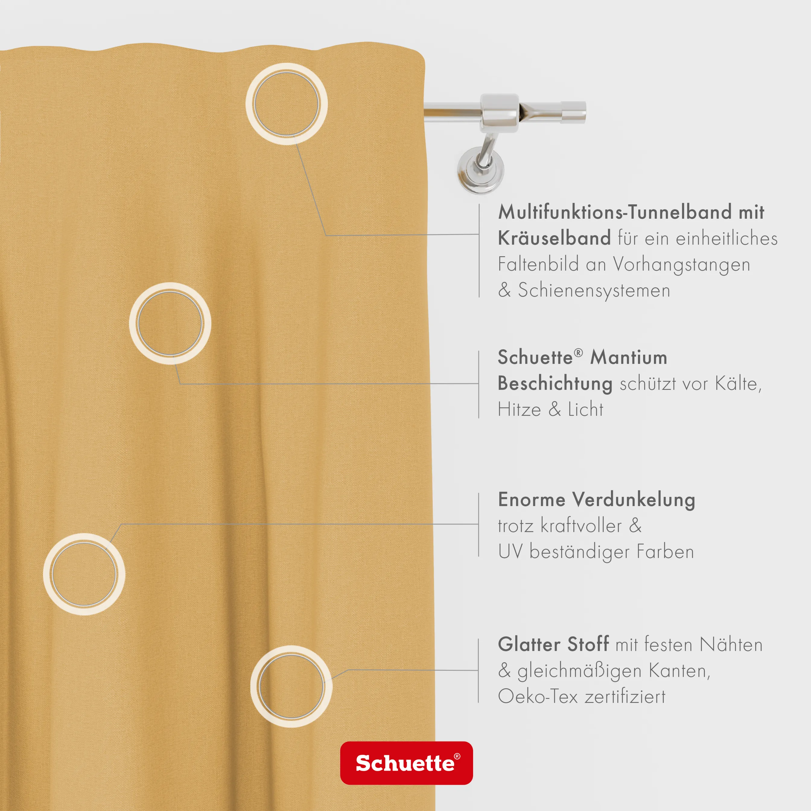 Schuette® Verdunkelungs-Vorhang Gardine mit Tunnelband nach Maß ● Century Black Kollektion: Tuscan sun (Beige) ● 1 Stück ● Knitterfrei Pflegeleicht Thermo Blickdicht & stark Abdunkelnd