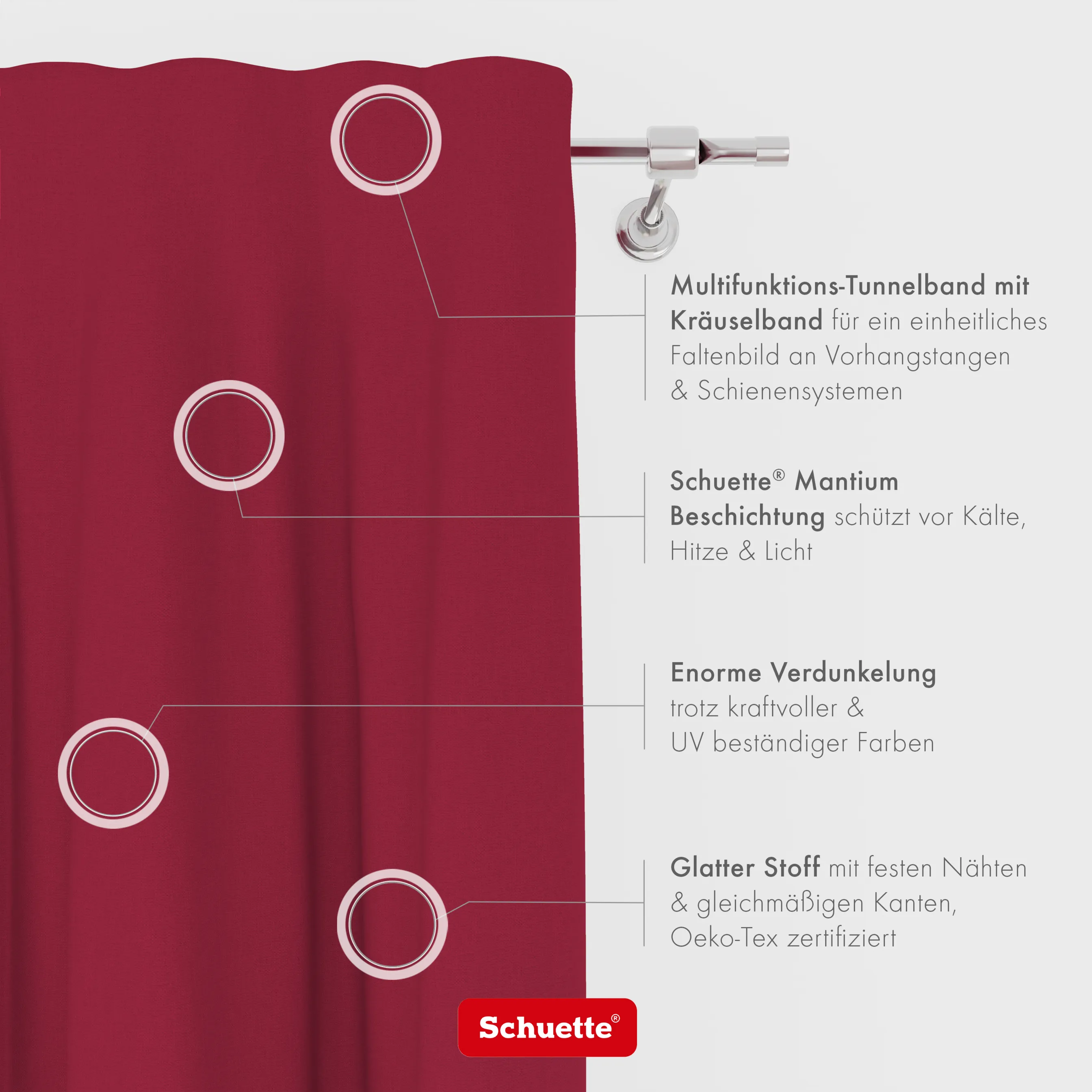 Schuette® Verdunkelungs-Vorhang Gardine mit Tunnelband nach Maß ● Century Black Kollektion: Fire Dance (Rot) ● 1 Stück ● Knitterfrei Pflegeleicht Thermo Blickdicht & stark Abdunkelnd
