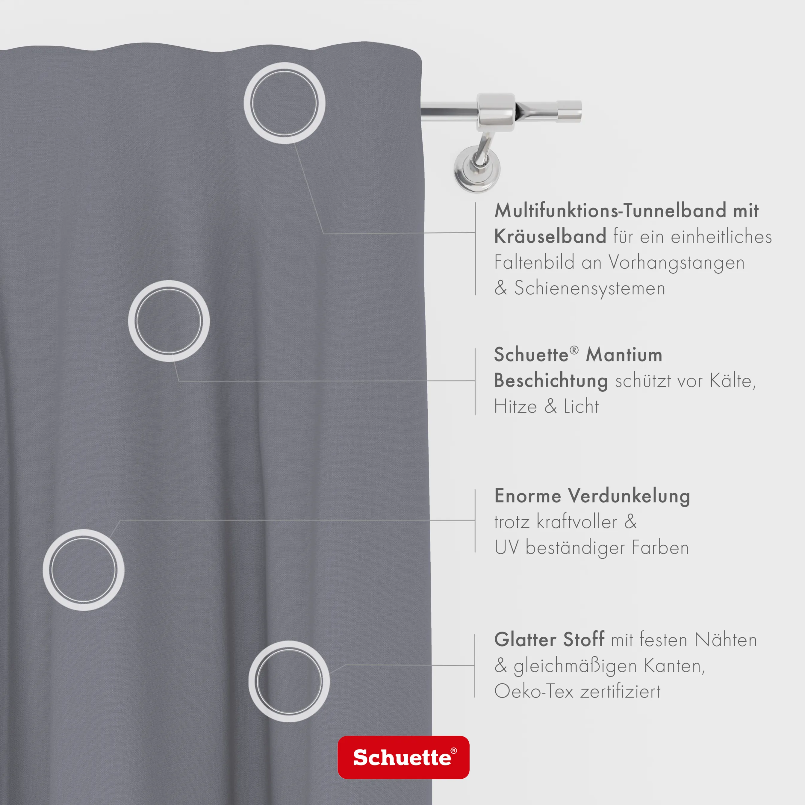 Schuette® Verdunkelungs-Vorhang Gardine mit Tunnelband nach Maß ● Century Black Kollektion: Misty Harbor (Grau) ● 1 Stück ● Knitterfrei Pflegeleicht Thermo Blickdicht & stark Abdunkelnd