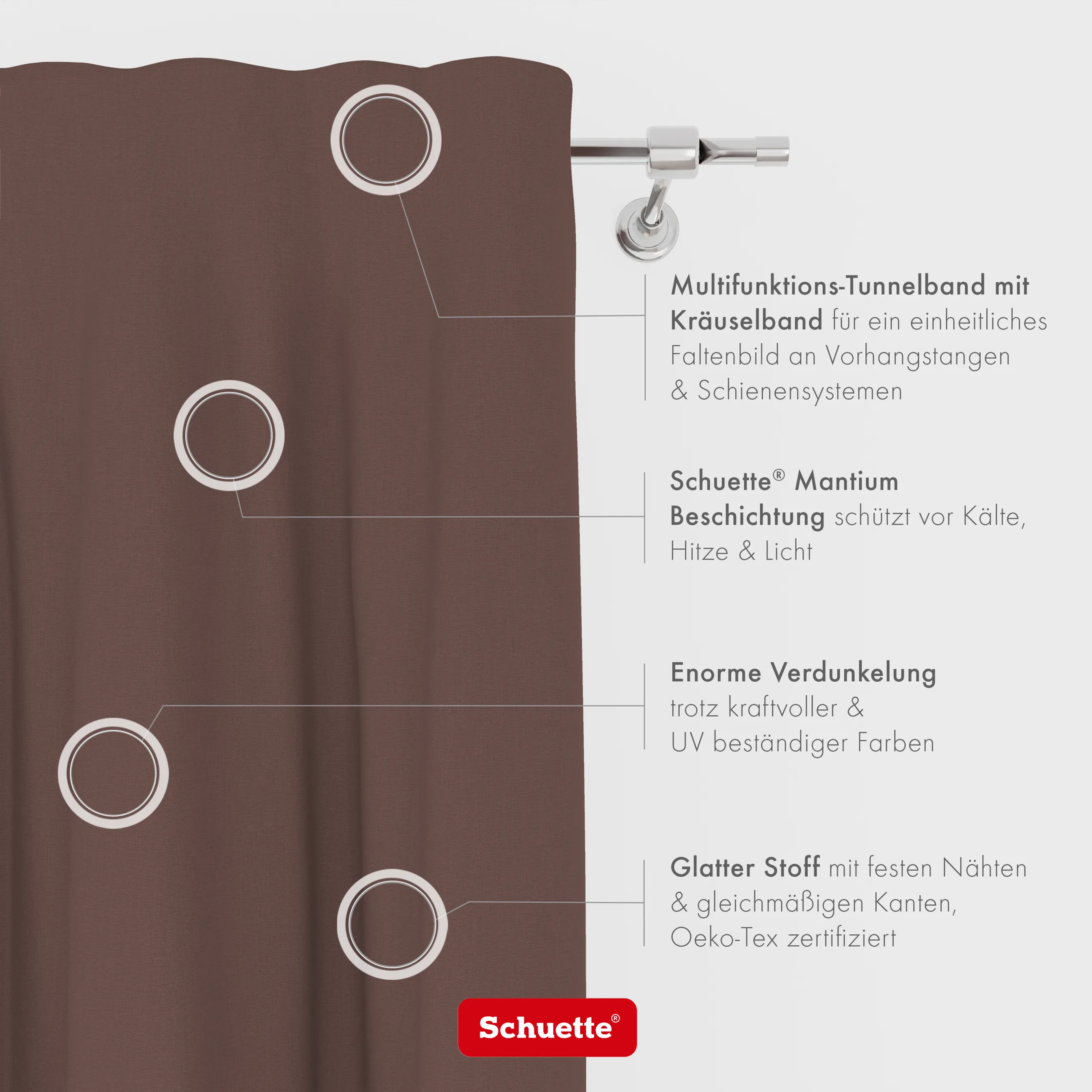 Schuette® Verdunkelungs-Vorhang Gardine mit Tunnelband nach Maß ● Century Black Kollektion: Deep Walnut (Braun) ● 1 Stück ● Knitterfrei Pflegeleicht Thermo Blickdicht & stark Abdunkelnd