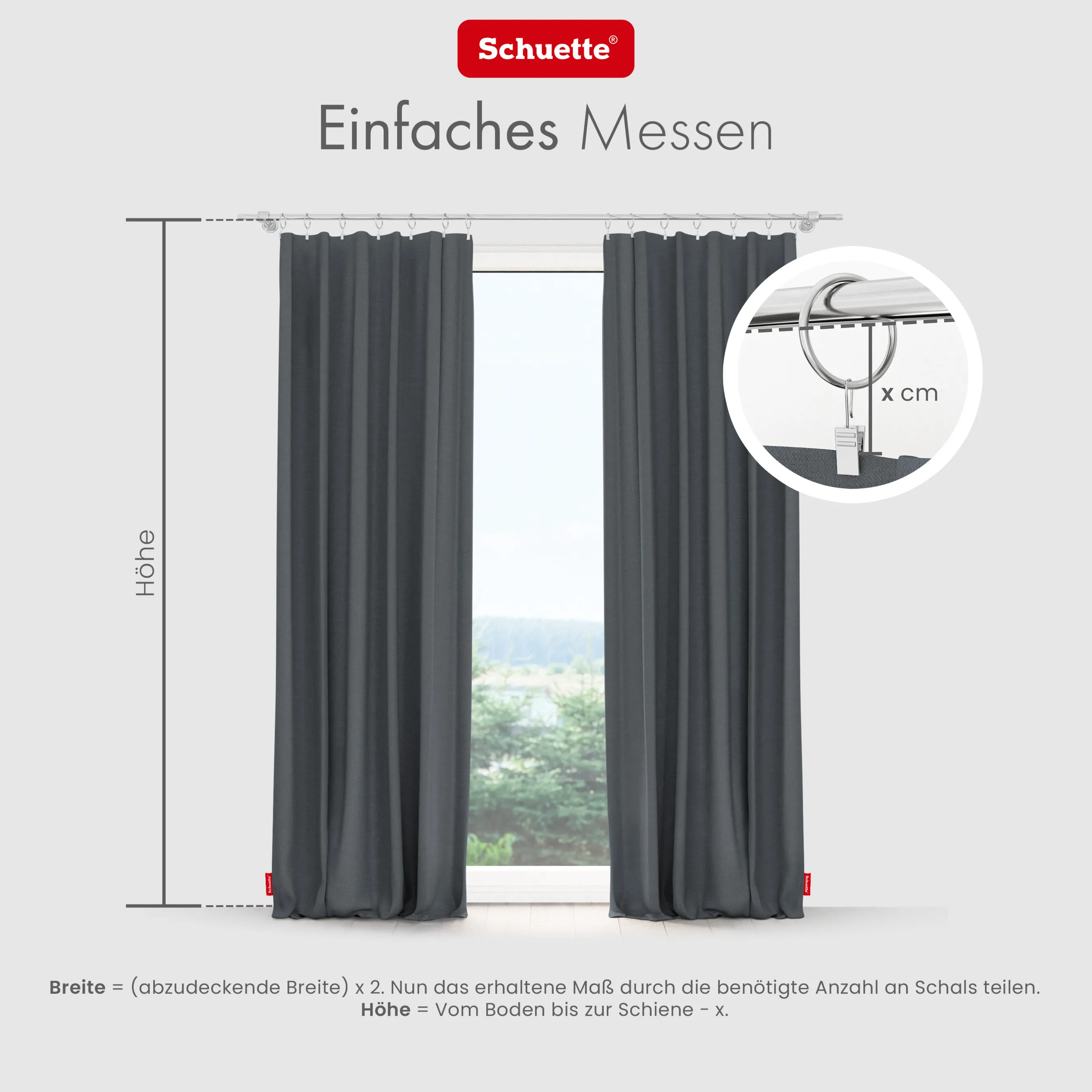 Schuette® Verdunkelungs-Vorhang Gardine mit Tunnelband nach Maß ● Century Black Kollektion: Shadow Touch (Grau) ● 1 Stück ● Knitterfrei Pflegeleicht Thermo Blickdicht & stark Abdunkelnd