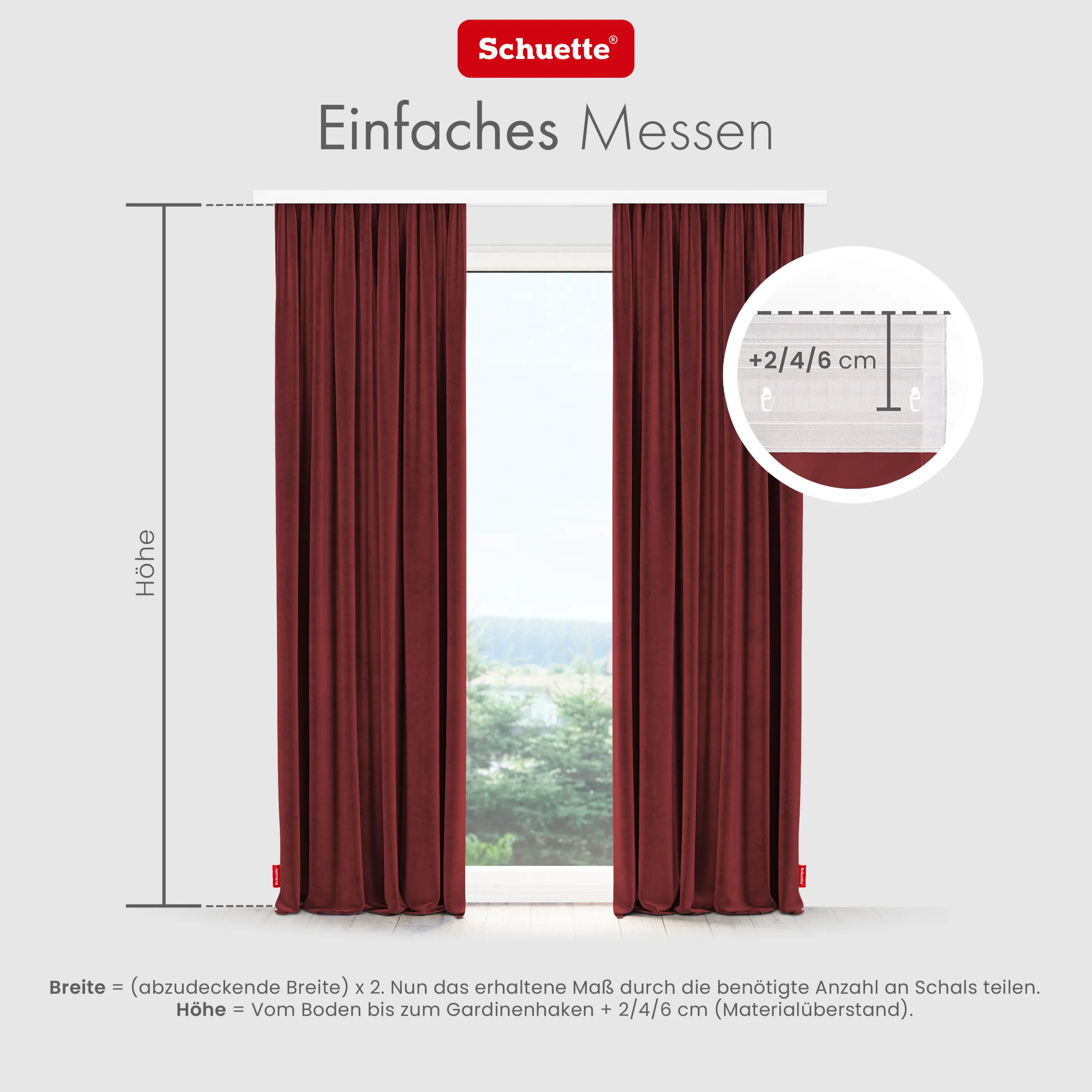 Schuette® Verdunkelungs-Vorhang Gardine mit Tunnelband nach Maß ● Millenium Velvet Kollektion: Carmine (Rot) ● 1 Stück ● Knitterfrei Pflegeleicht Thermo Blickdicht & stark Abdunkelnd