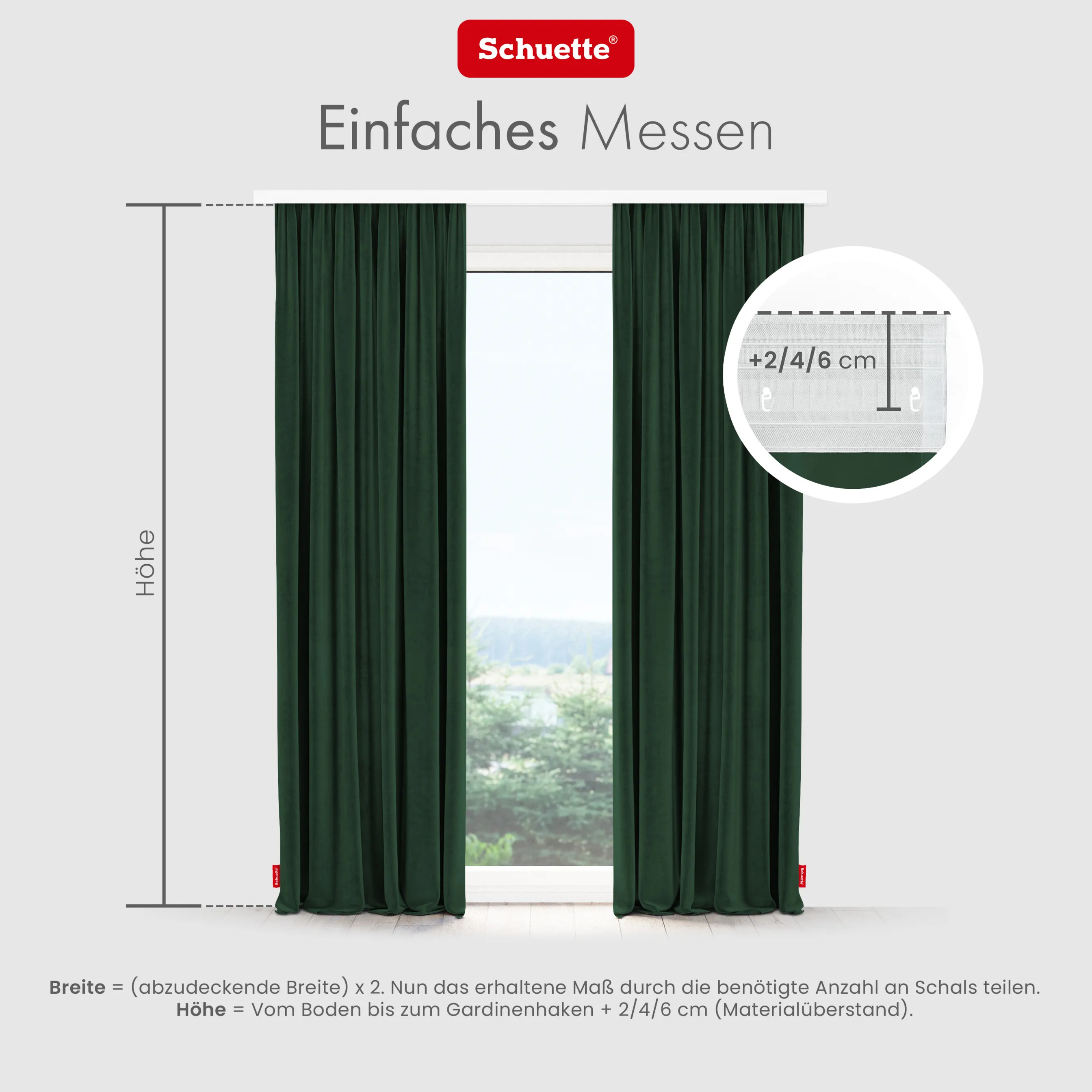 Schuette® Verdunkelungs-Vorhang Gardine mit Tunnelband nach Maß ● Millenium Velvet Kollektion: Dark Forest (Dunkelgrün) ● 1 Stück ● Knitterfrei Pflegeleicht Thermo Blickdicht & stark Abdunkelnd