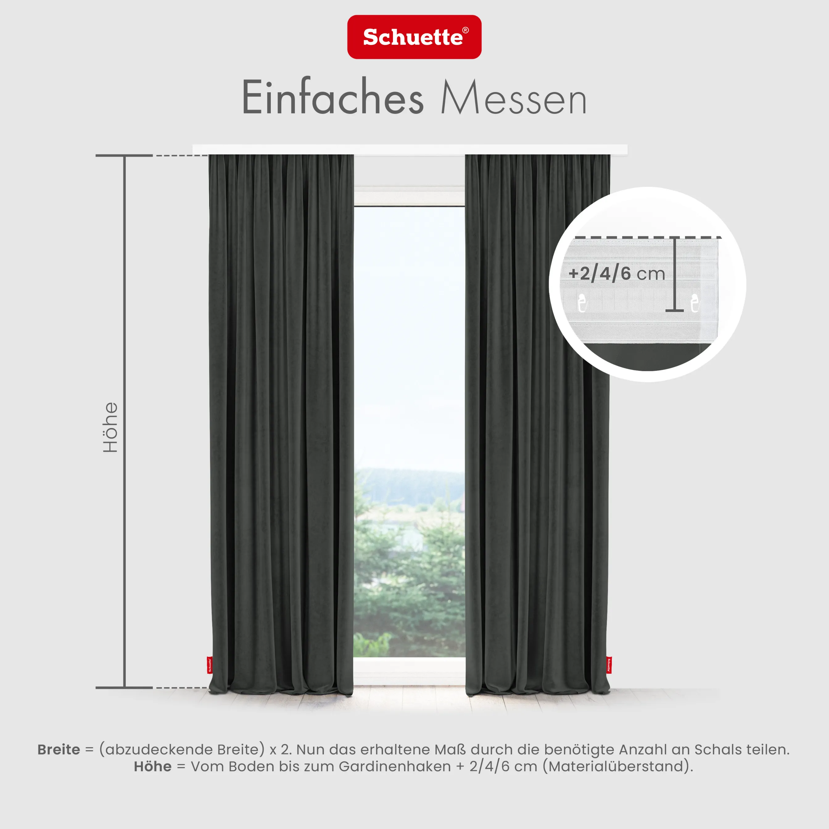 Schuette® Verdunkelungs-Vorhang Gardine mit Tunnelband nach Maß ● Millenium Velvet Kollektion: Dark Shadow (Grau) ● 1 Stück ● Knitterfrei Pflegeleicht Thermo Blickdicht & stark Abdunkelnd