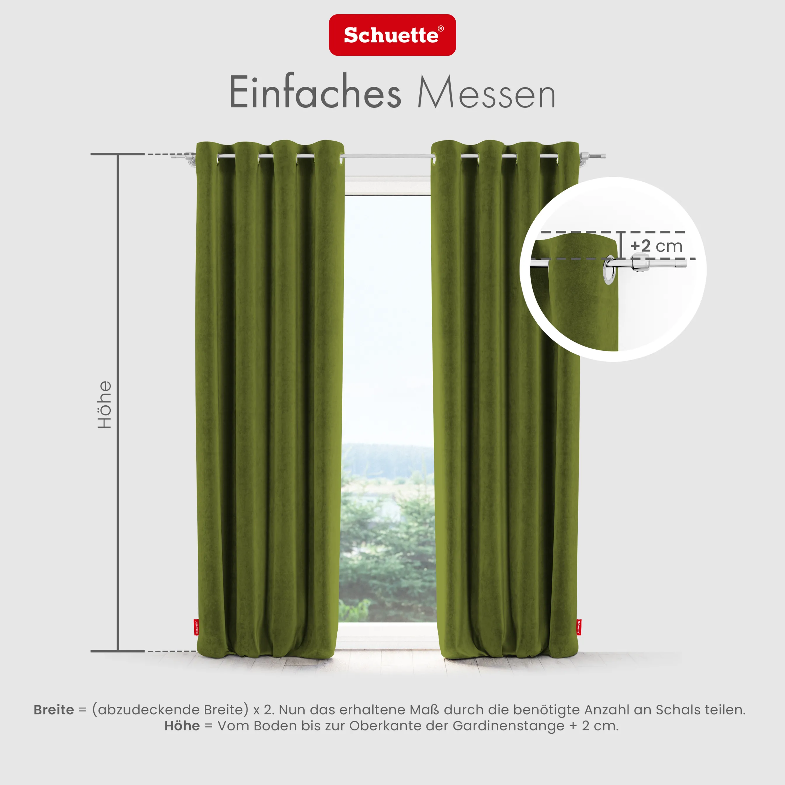 Schuette® Verdunkelungs-Vorhang Gardine mit Ösen nach Maß ● Millenium Velvet Kollektion: Olives Garden (Grün) ● 1 Stück ● Knitterfrei Pflegeleicht Thermo Blickdicht & stark Abdunkelnd