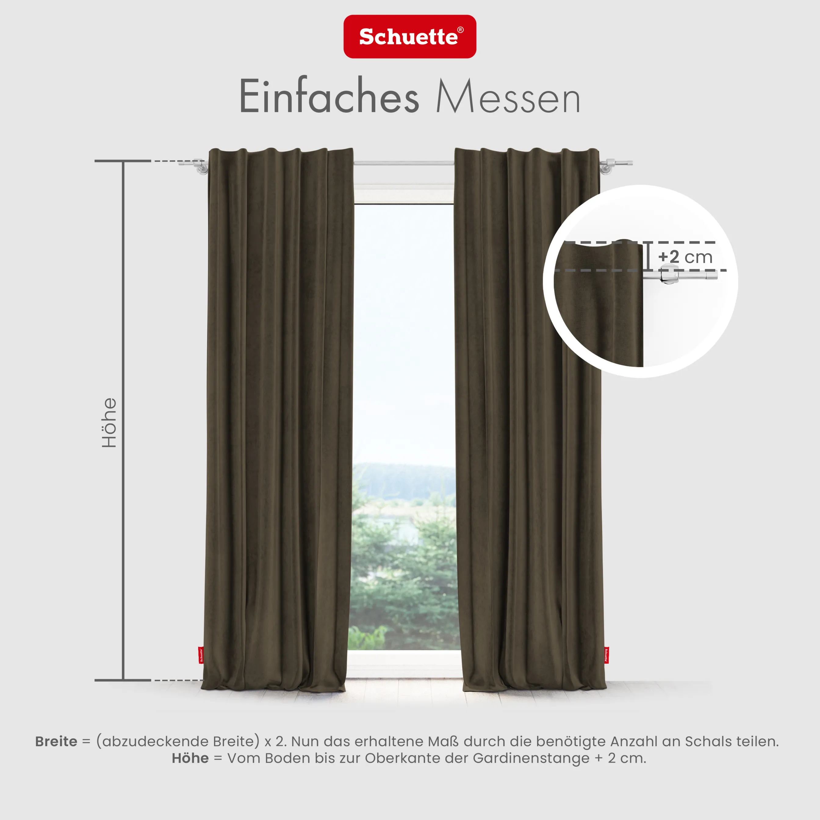 Schuette® Verdunkelungs-Vorhang Gardine mit Tunnelband nach Maß ● Millenium Velvet Kollektion: Bright Lead (Braun) ● 1 Stück ● Knitterfrei Pflegeleicht Thermo Blickdicht & stark Abdunkelnd