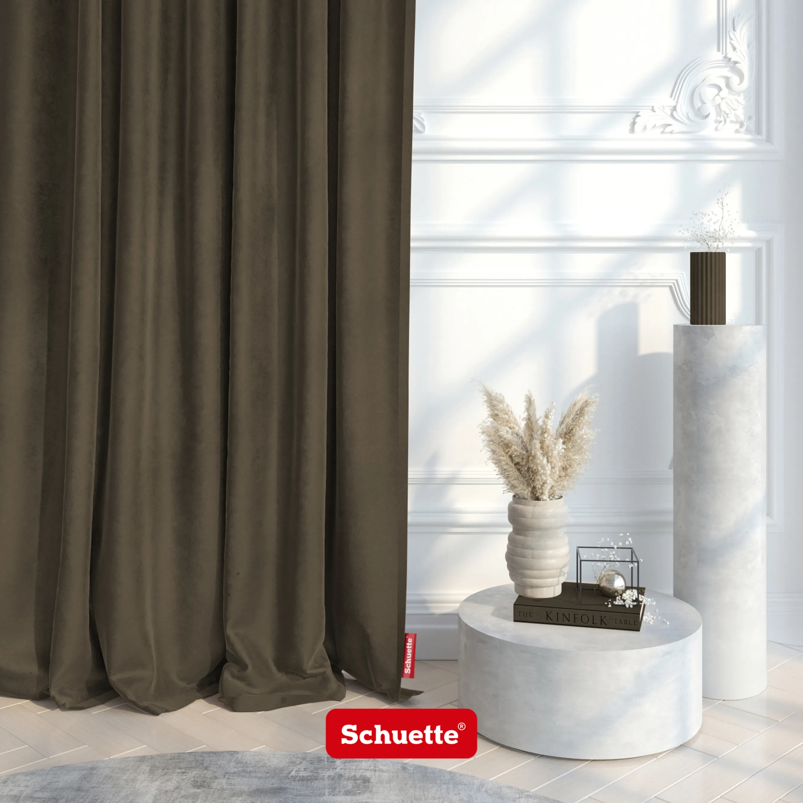 Schuette® Verdunkelungs-Vorhang Gardine mit Tunnelband nach Maß ● Millenium Velvet Kollektion: Bright Lead (Braun) ● 1 Stück ● Knitterfrei Pflegeleicht Thermo Blickdicht & stark Abdunkelnd