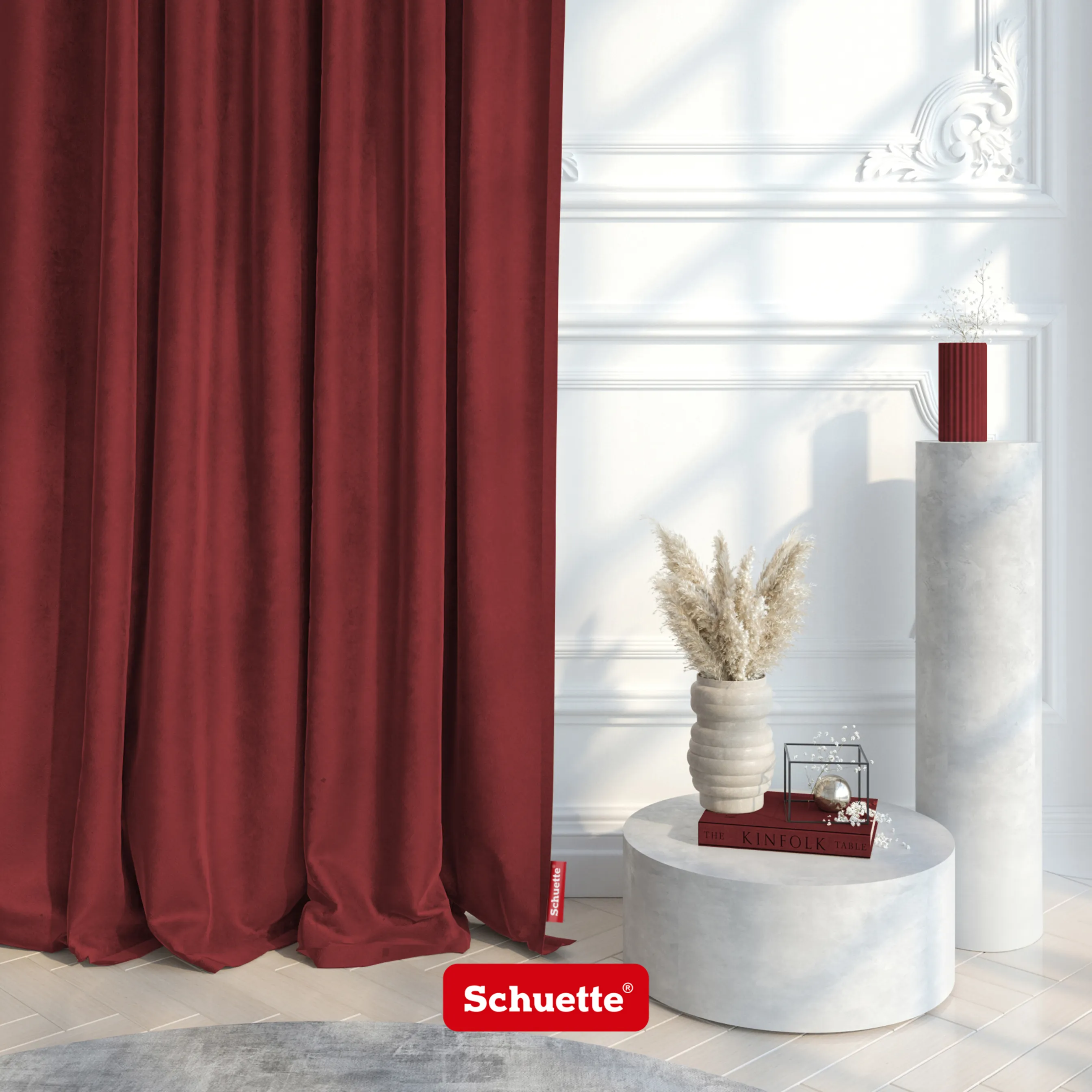Schuette® Verdunkelungs-Vorhang Gardine mit Tunnelband nach Maß ● Millenium Velvet Kollektion: Carmine (Rot) ● 1 Stück ● Knitterfrei Pflegeleicht Thermo Blickdicht & stark Abdunkelnd