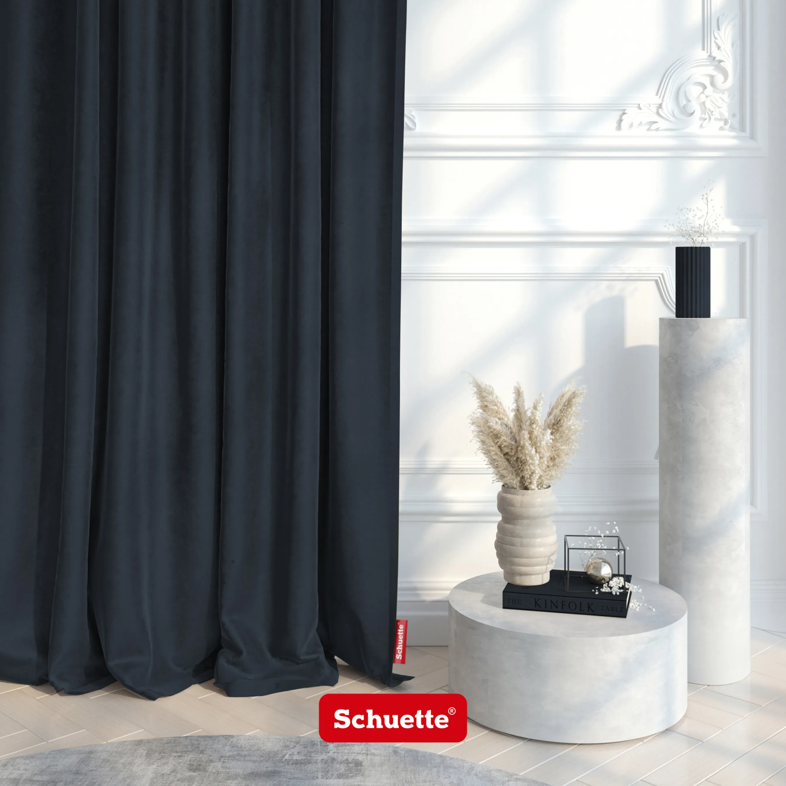 Schuette® Verdunkelungs-Vorhang Gardine mit Tunnelband nach Maß ● Millenium Velvet Kollektion: Anchor (Blau) ● 1 Stück ● Knitterfrei Pflegeleicht Thermo Blickdicht & stark Abdunkelnd