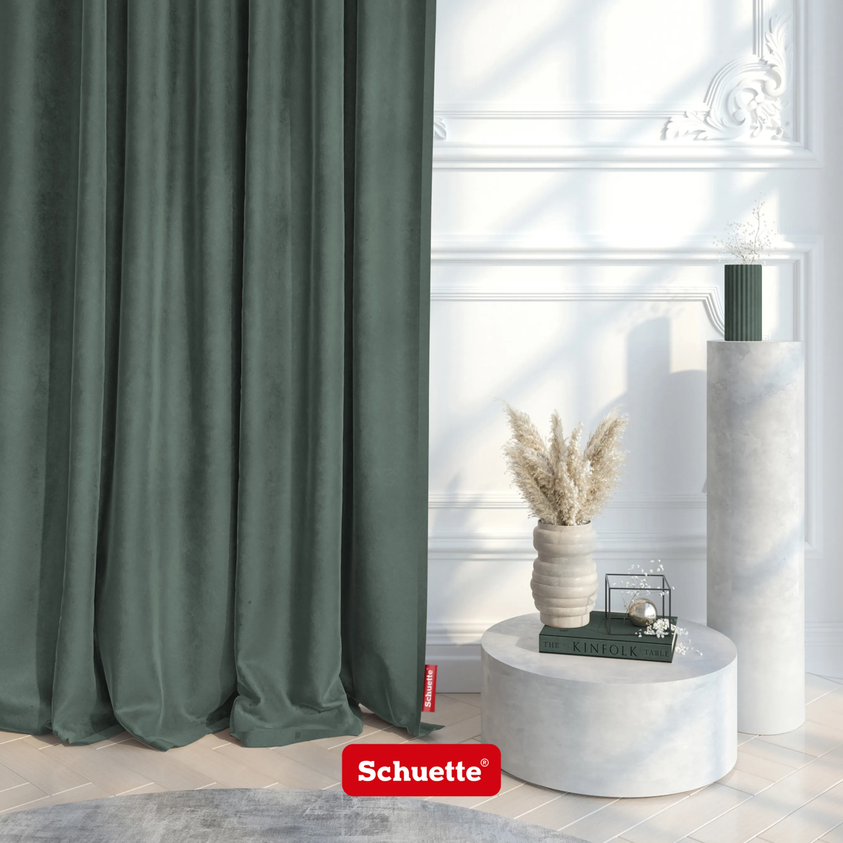 Schuette® Verdunkelungs-Vorhang Gardine mit Ösen nach Maß ● Millenium Velvet Kollektion: Isle of Pines (Dunkelgrün) ● 1 Stück ● Knitterfrei Pflegeleicht Thermo Blickdicht & stark Abdunkelnd