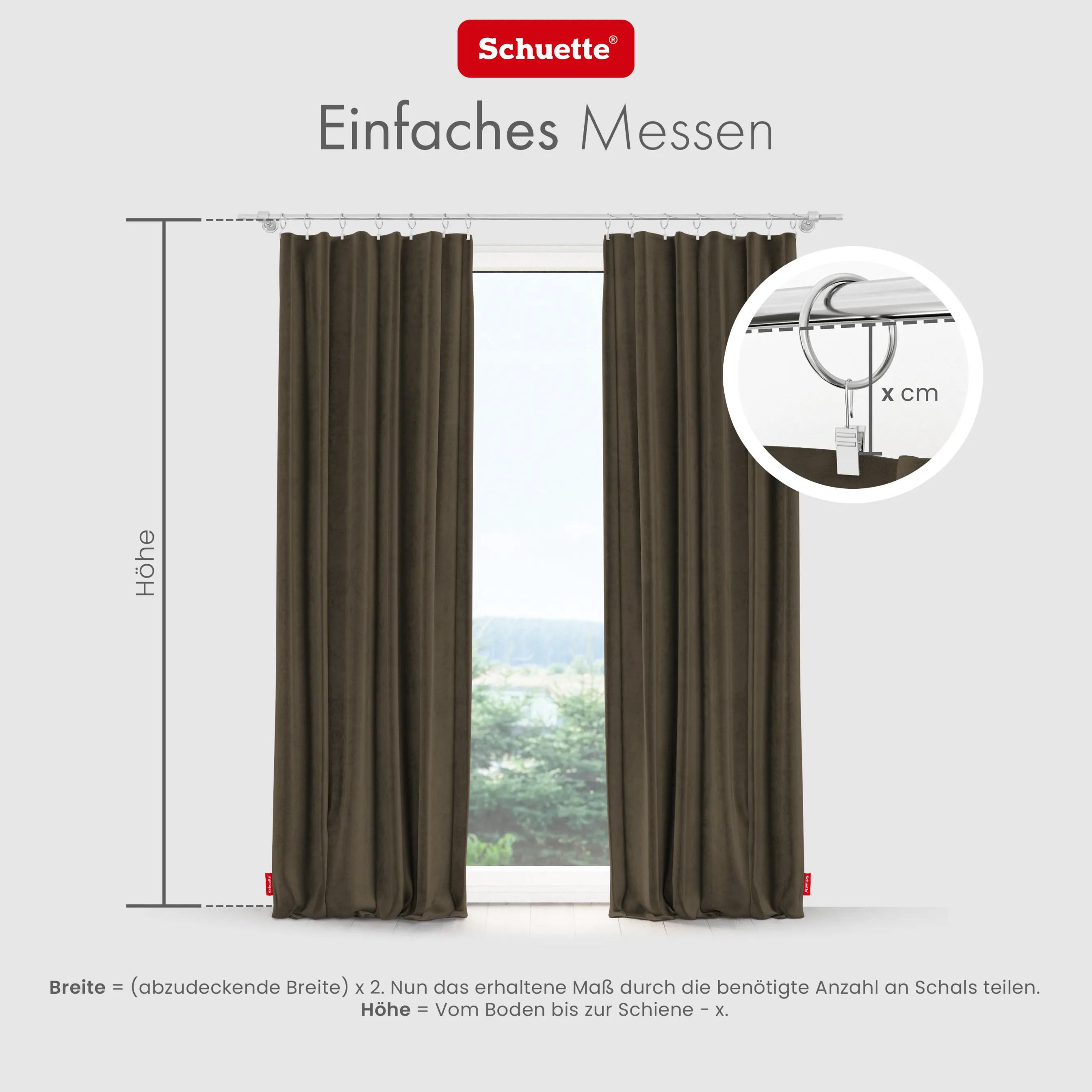 Schuette® Verdunkelungs-Vorhang Gardine mit Tunnelband nach Maß ● Millenium Velvet Kollektion: Bright Lead (Braun) ● 1 Stück ● Knitterfrei Pflegeleicht Thermo Blickdicht & stark Abdunkelnd