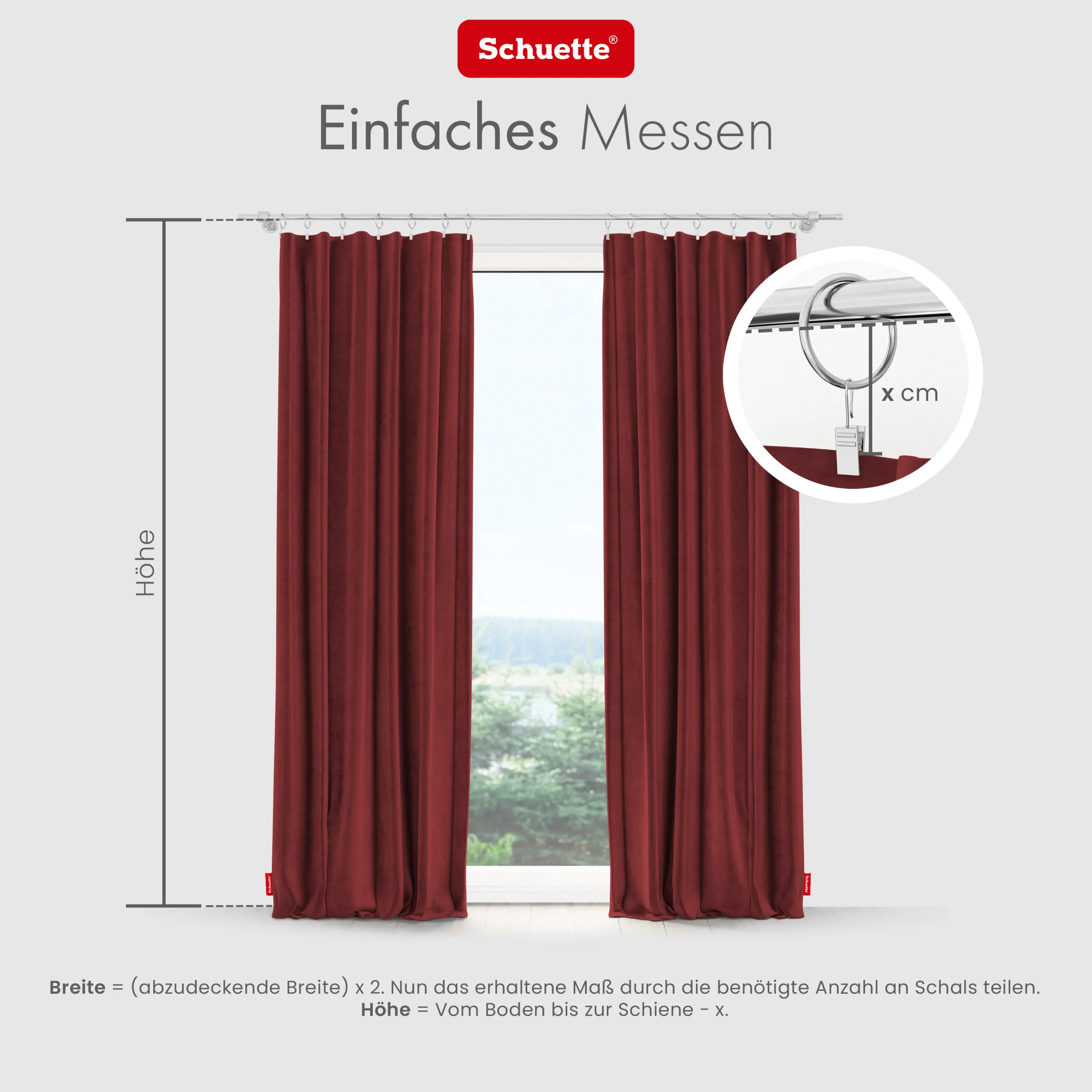 Schuette® Verdunkelungs-Vorhang Gardine mit Tunnelband nach Maß ● Millenium Velvet Kollektion: Carmine (Rot) ● 1 Stück ● Knitterfrei Pflegeleicht Thermo Blickdicht & stark Abdunkelnd