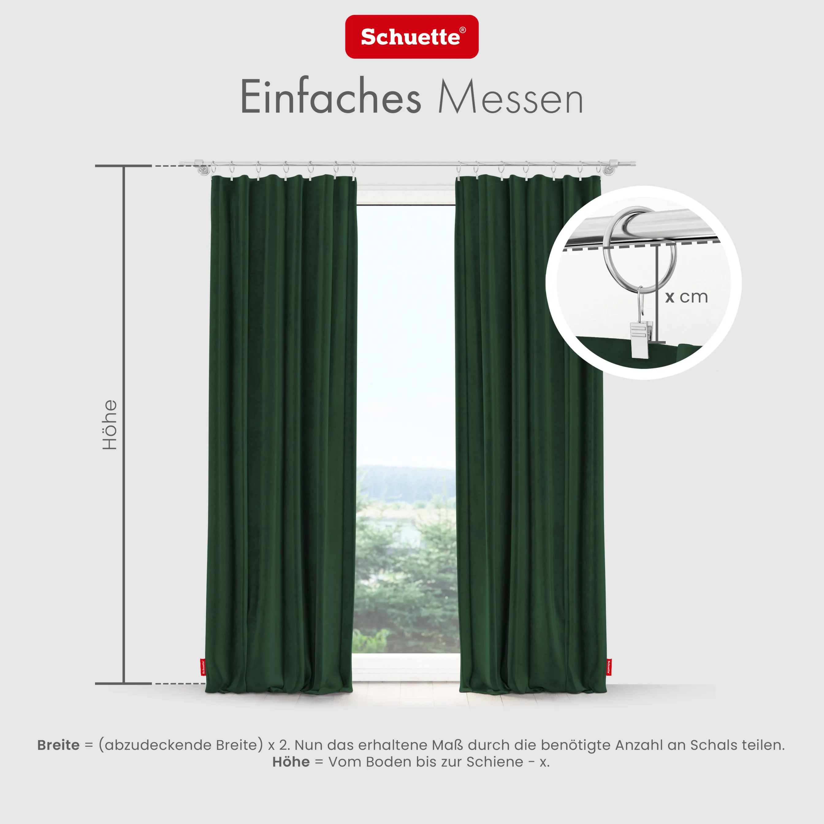 Schuette® Verdunkelungs-Vorhang Gardine mit Tunnelband nach Maß ● Millenium Velvet Kollektion: Dark Forest (Dunkelgrün) ● 1 Stück ● Knitterfrei Pflegeleicht Thermo Blickdicht & stark Abdunkelnd