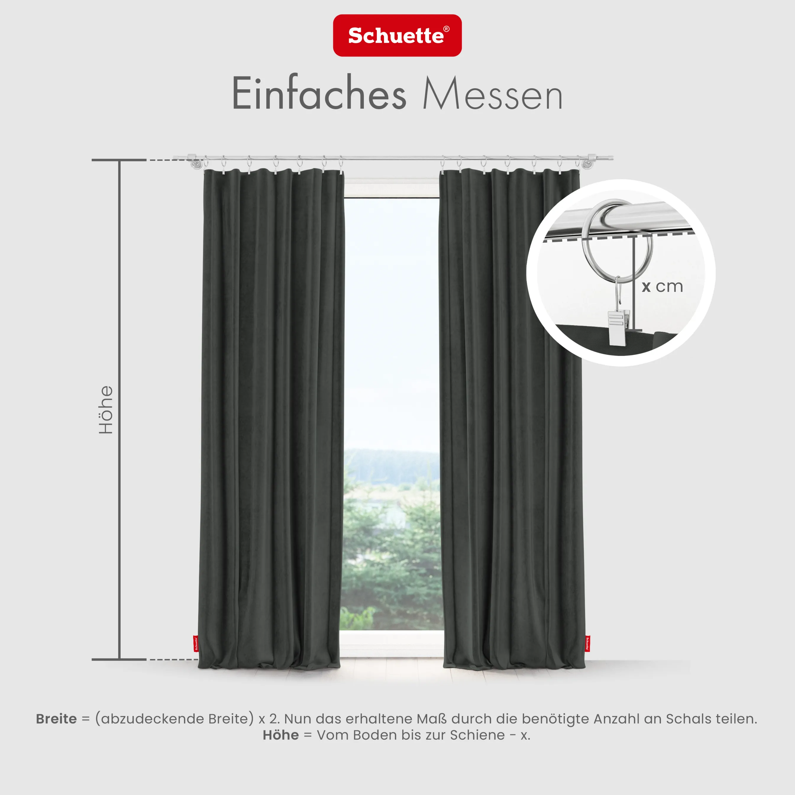 Schuette® Verdunkelungs-Vorhang Gardine mit Tunnelband nach Maß ● Millenium Velvet Kollektion: Dark Shadow (Grau) ● 1 Stück ● Knitterfrei Pflegeleicht Thermo Blickdicht & stark Abdunkelnd
