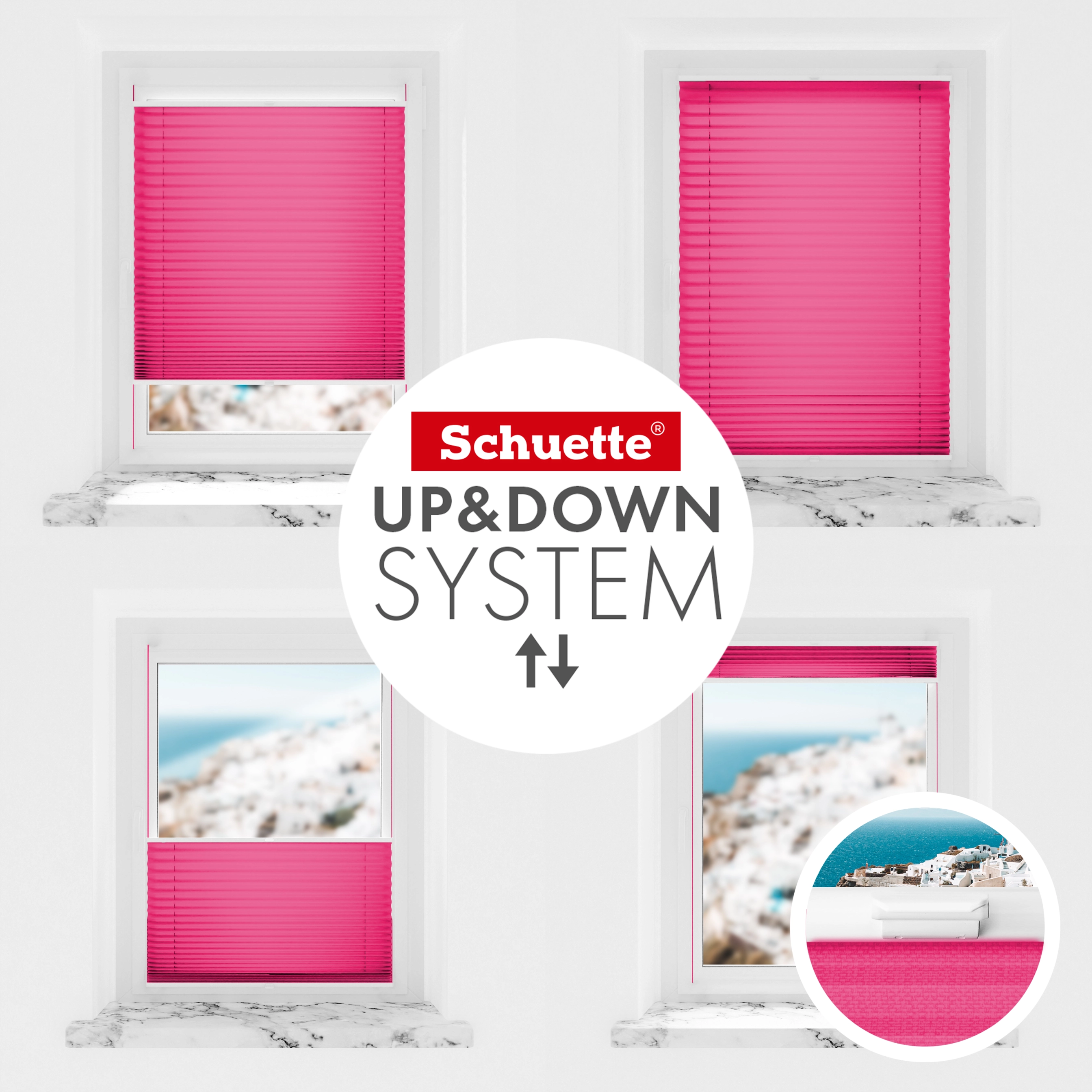 Schuette® Plissee mit Bohren nach Maß • Suprafix Halterungen “Mit Bohren” • Premium Kollektion: Queen Flower (Pink) • Profilfarbe: Anthrazit
