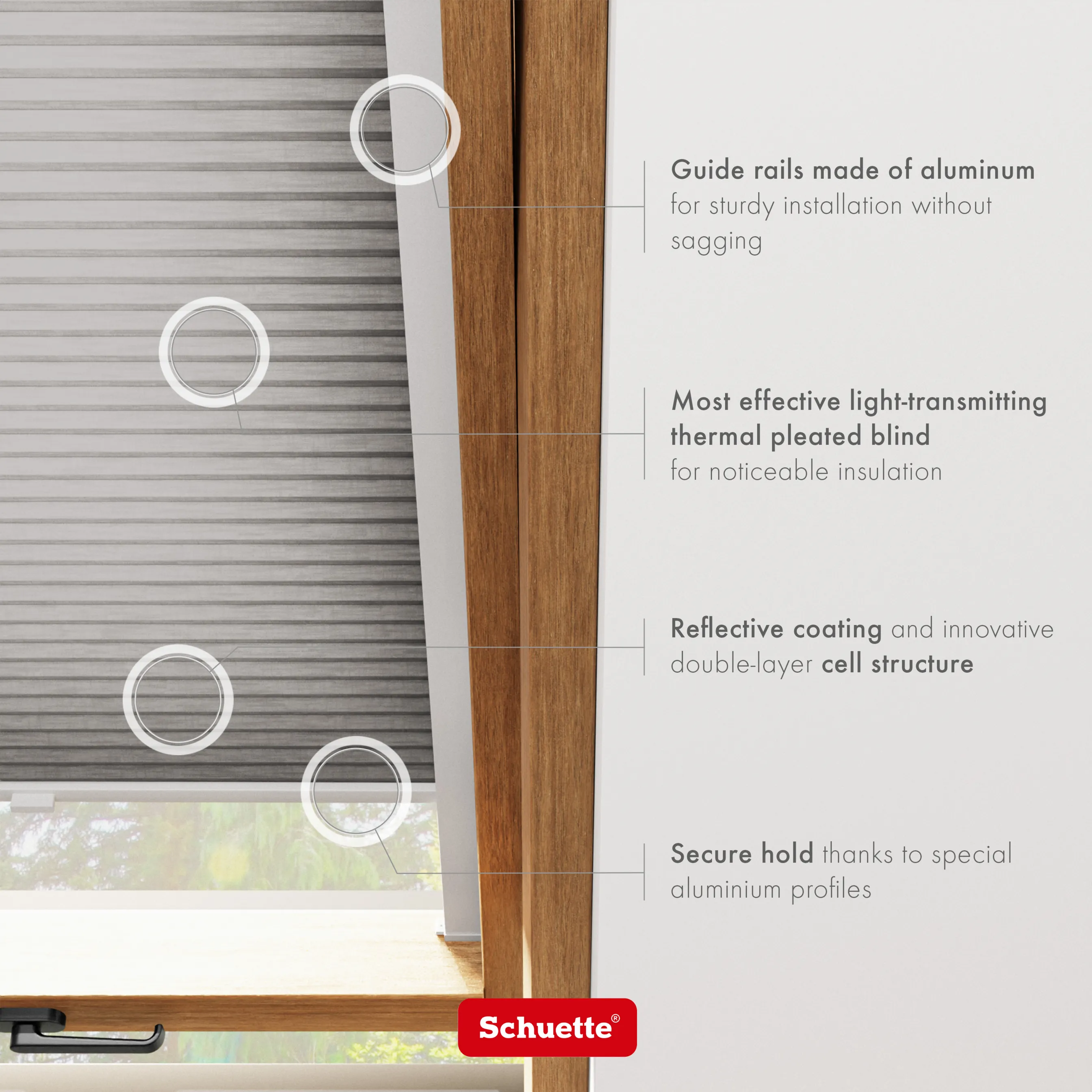 Schuette® Dachfenster Wabenplissee nach Maß • Thermo x Honey Kollektion: Overbaked (Grau) • Profilfarbe: Eiche