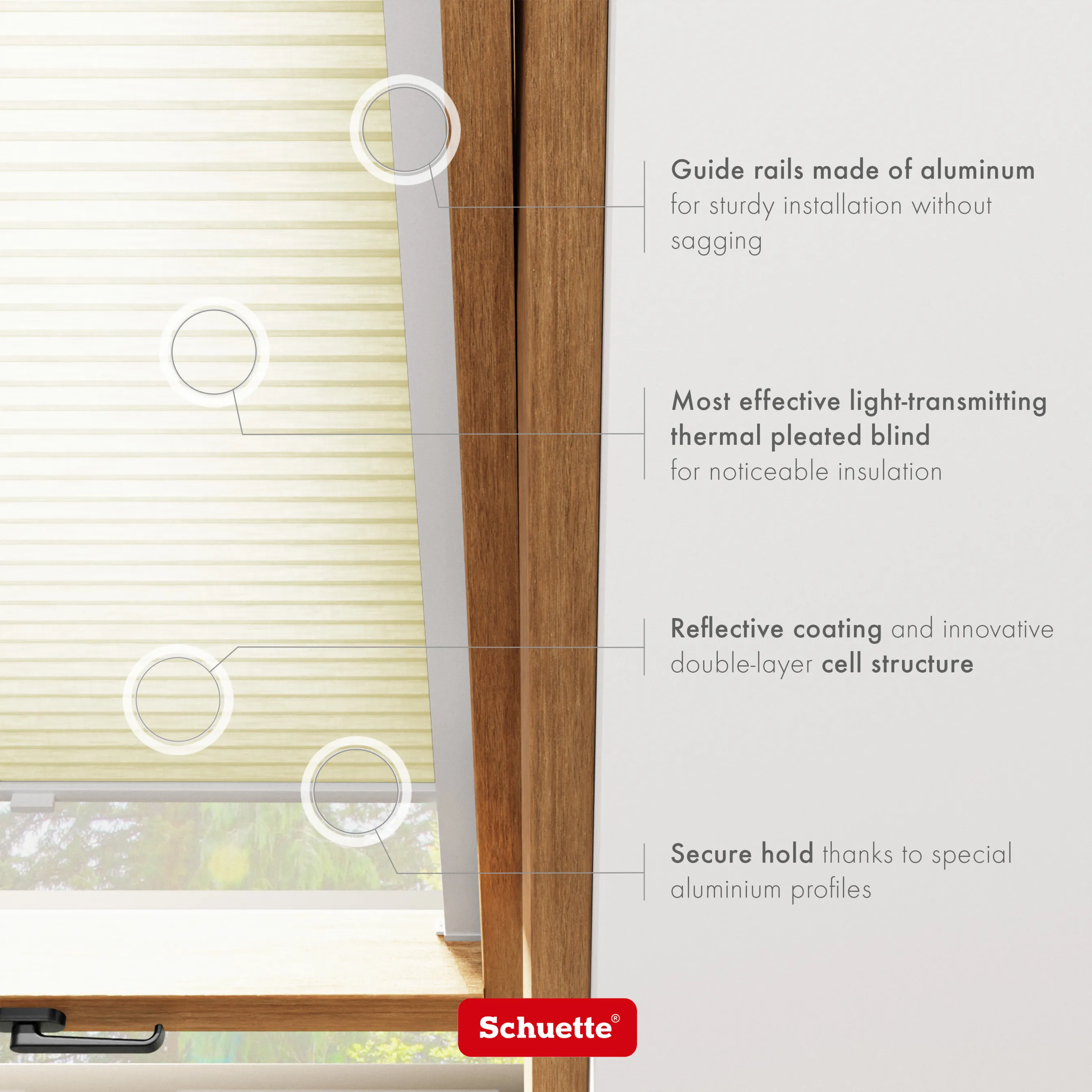 Schuette® Dachfenster Wabenplissee nach Maß • Thermo x Honey Kollektion: Butterlight (Beige) • Profilfarbe: Walnuss