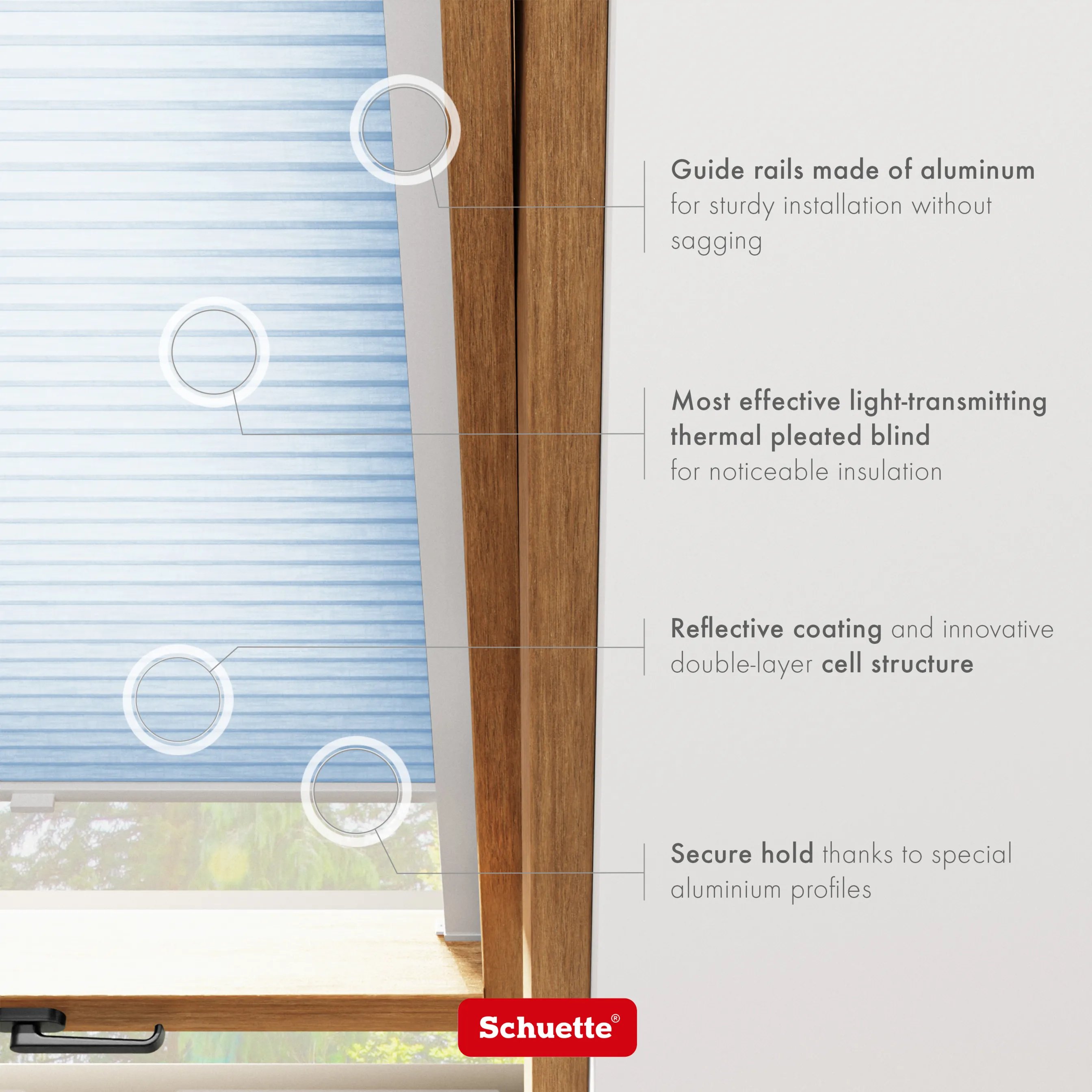 Schuette® Dachfenster Wabenplissee nach Maß • Thermo x Honey Kollektion: Ice Pop (Hellblau) • Profilfarbe: Braun