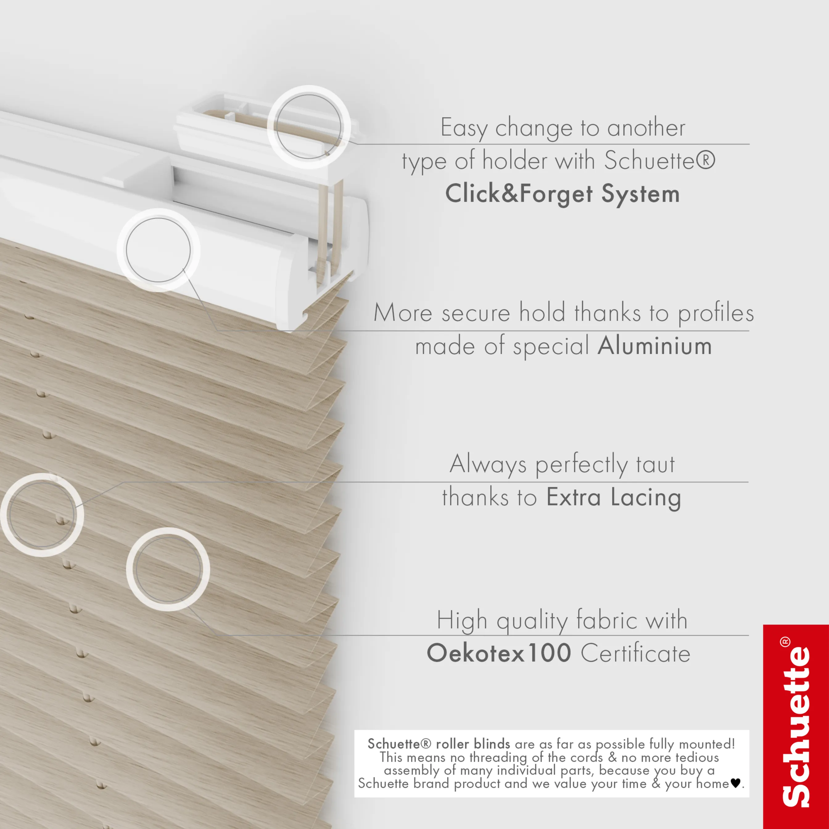 Schuette® Dachfenster Plissee nach Maß • Dolomite Kollektion: Light Coffee (Beige) • Profilfarbe: Braun