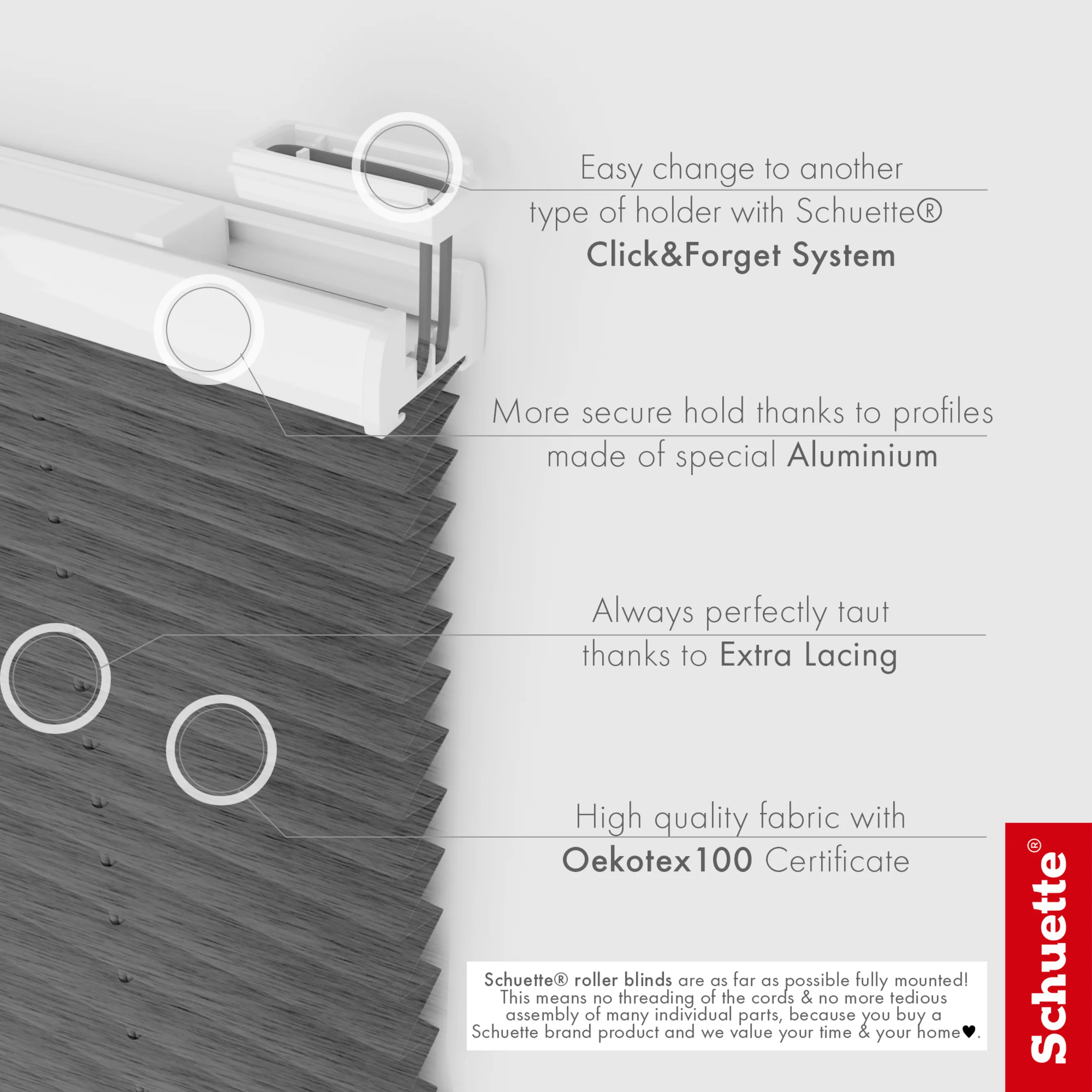 Schuette® Plissee mit Bohren nach Maß • Suprafix Halterungen “Mit Bohren” • Dolomite Kollektion: Dark Vintage (Grau) • Profilfarbe: Silber