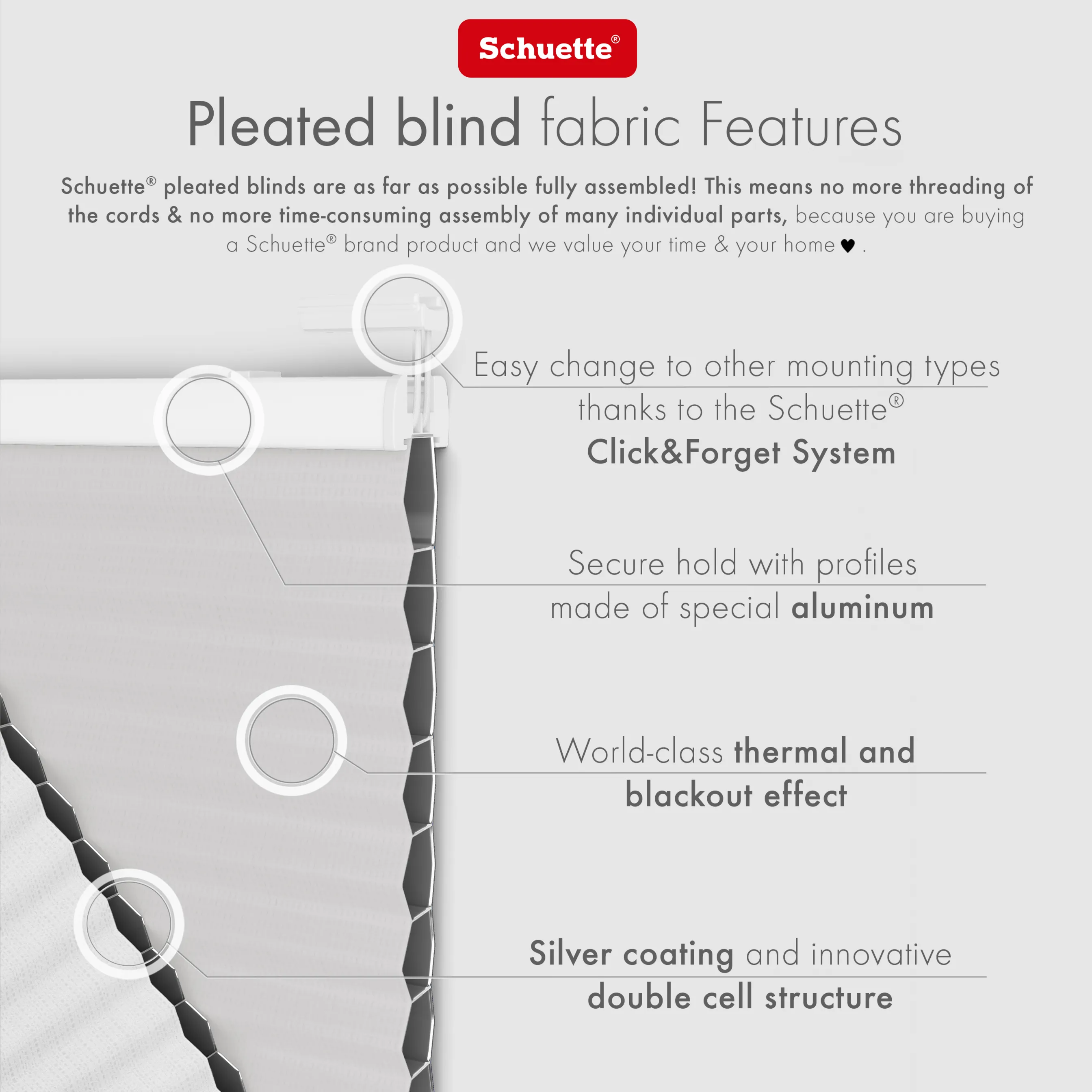 Schuette® Dachfenster Wabenplissee nach Maß • Honey Kollektion: Gray-zy in Love (Pastellgrau) • Profilfarbe: Weiß